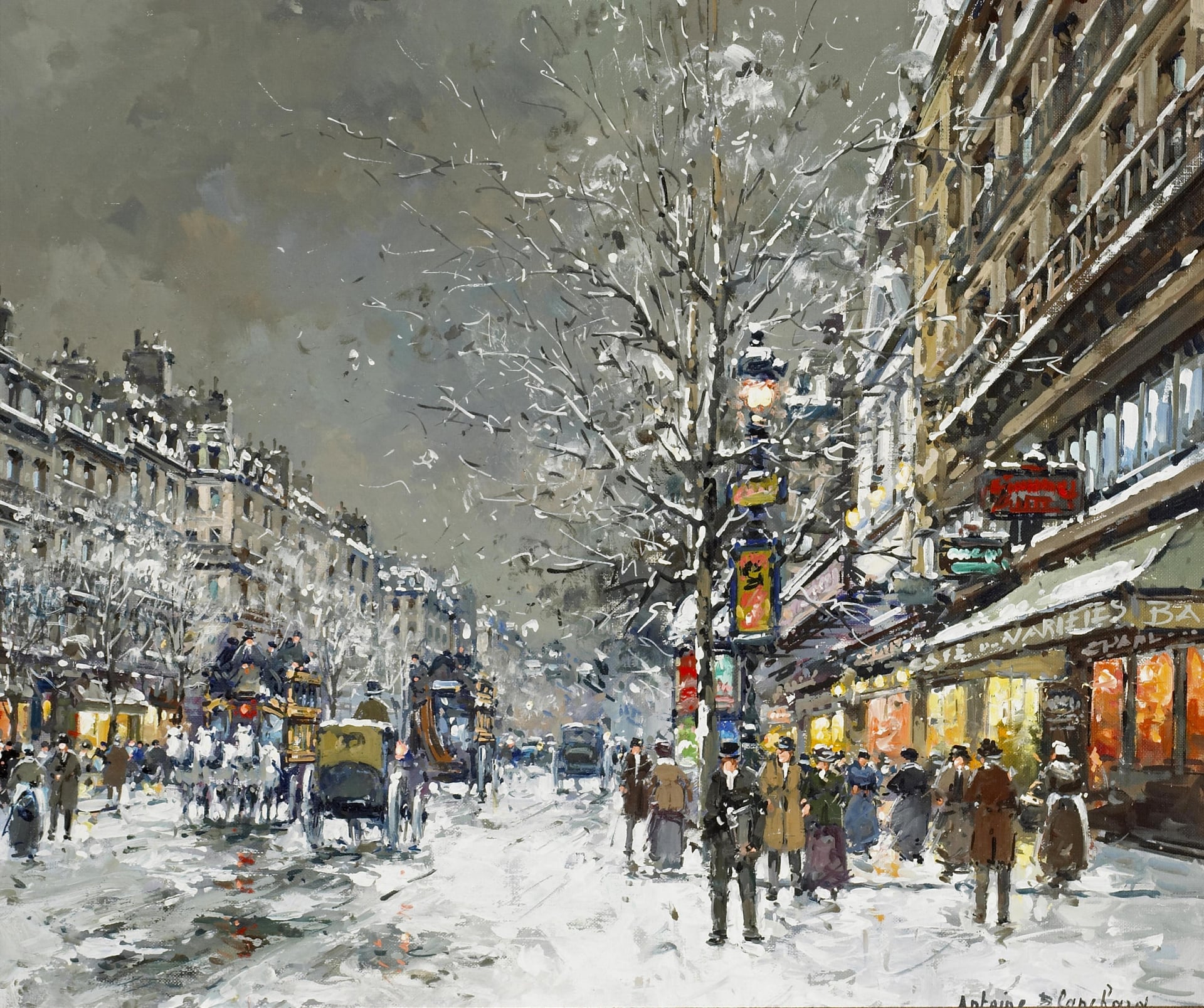 社会风俗场景主题 - 雪中街景 - 描绘雪中热闹街道景象 