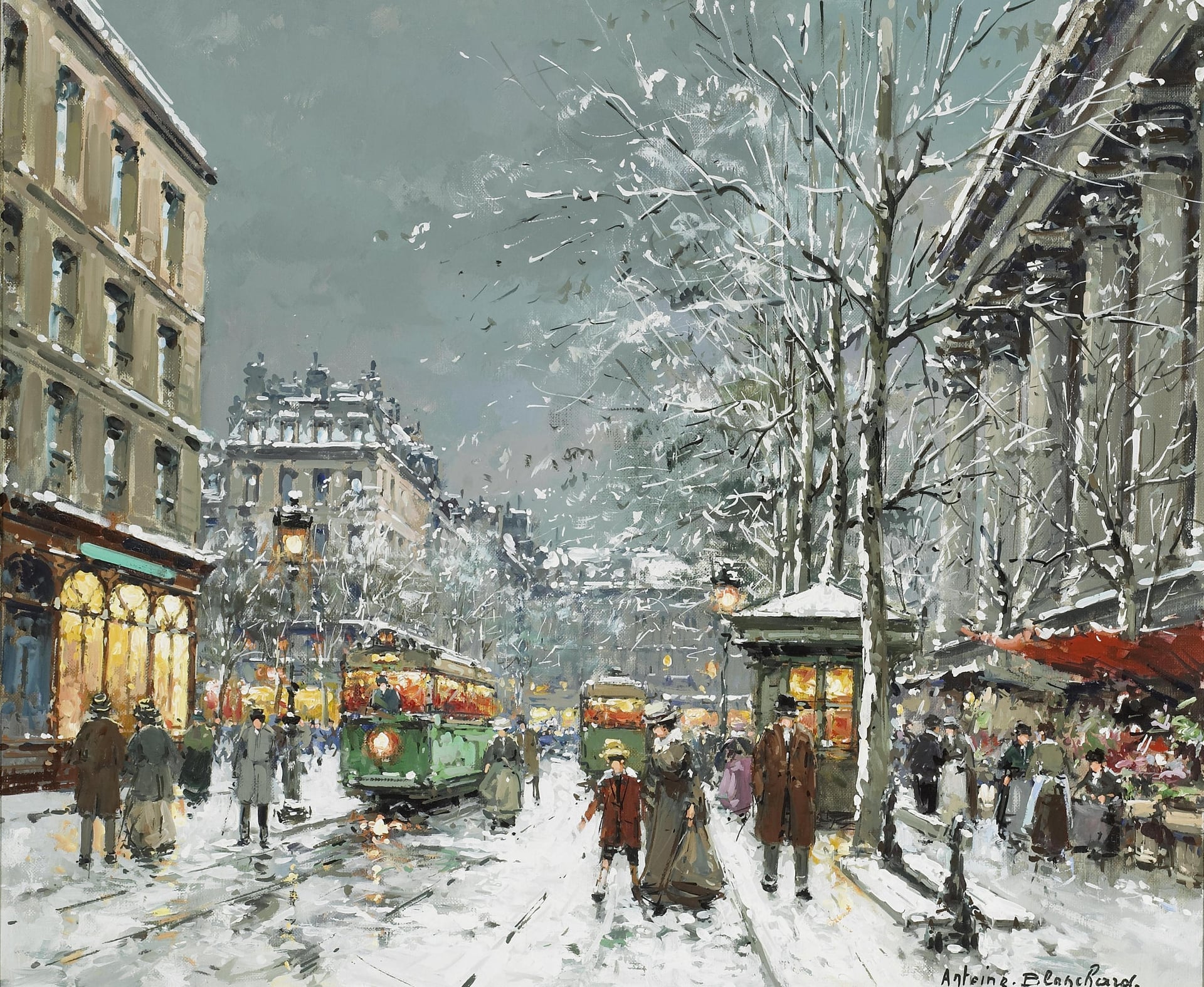 社会风俗场景主题 - 雪中街景 - 展现雪中城市生活景象 