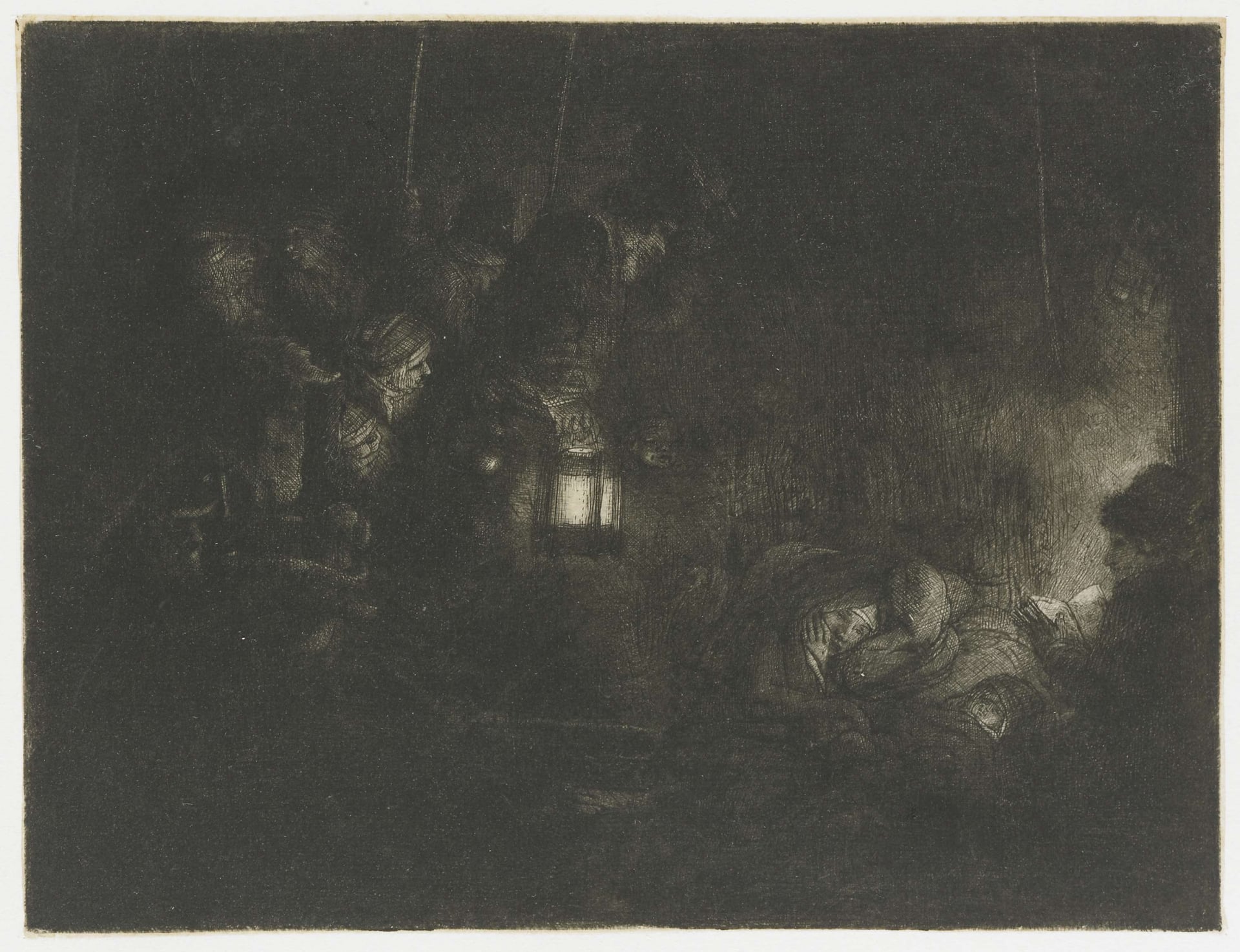 光影明暗对比主题 - 伦勃朗夜景蚀刻作品 - 明暗交织展现神秘氛围 