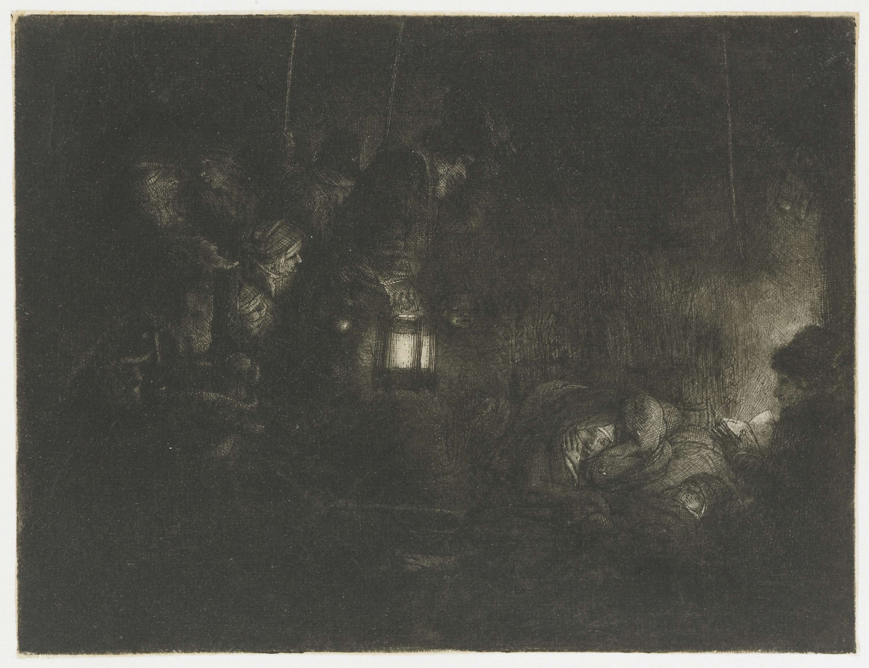 光影明暗对比主题 - 伦勃朗夜景蚀刻作品 - 明暗交织展现神秘氛围 