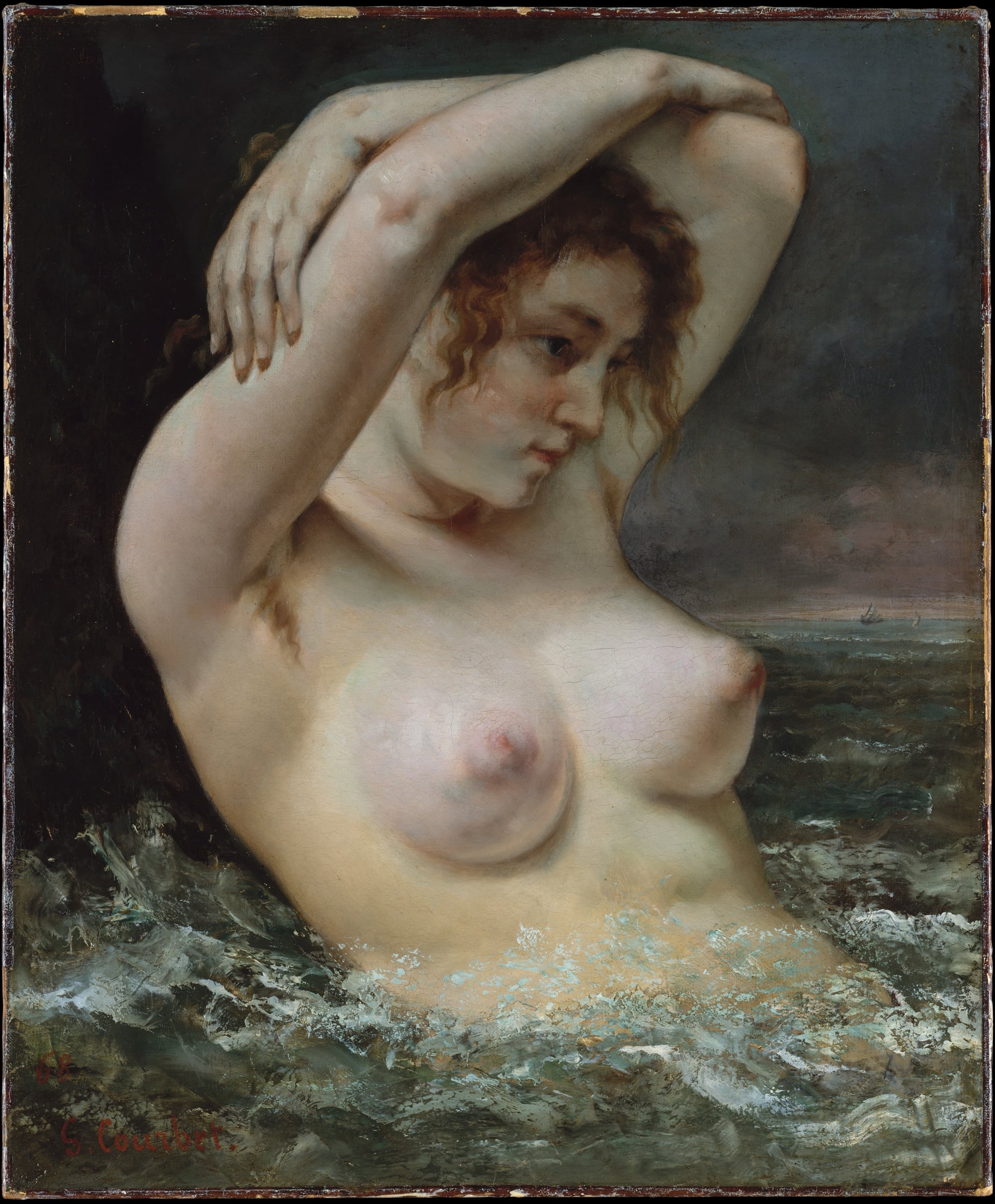 写实主义风格主题 - 海浪中的裸女 - 描绘海中裸女的生动姿态 