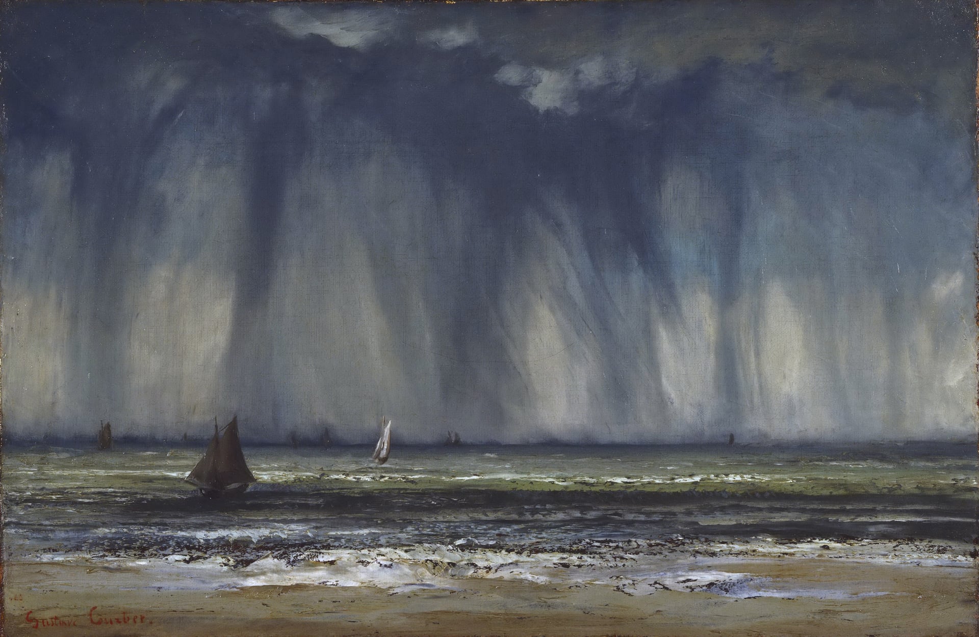 自然风景描绘主题 - 海景雨景 - 展现雨中大海帆船景致 