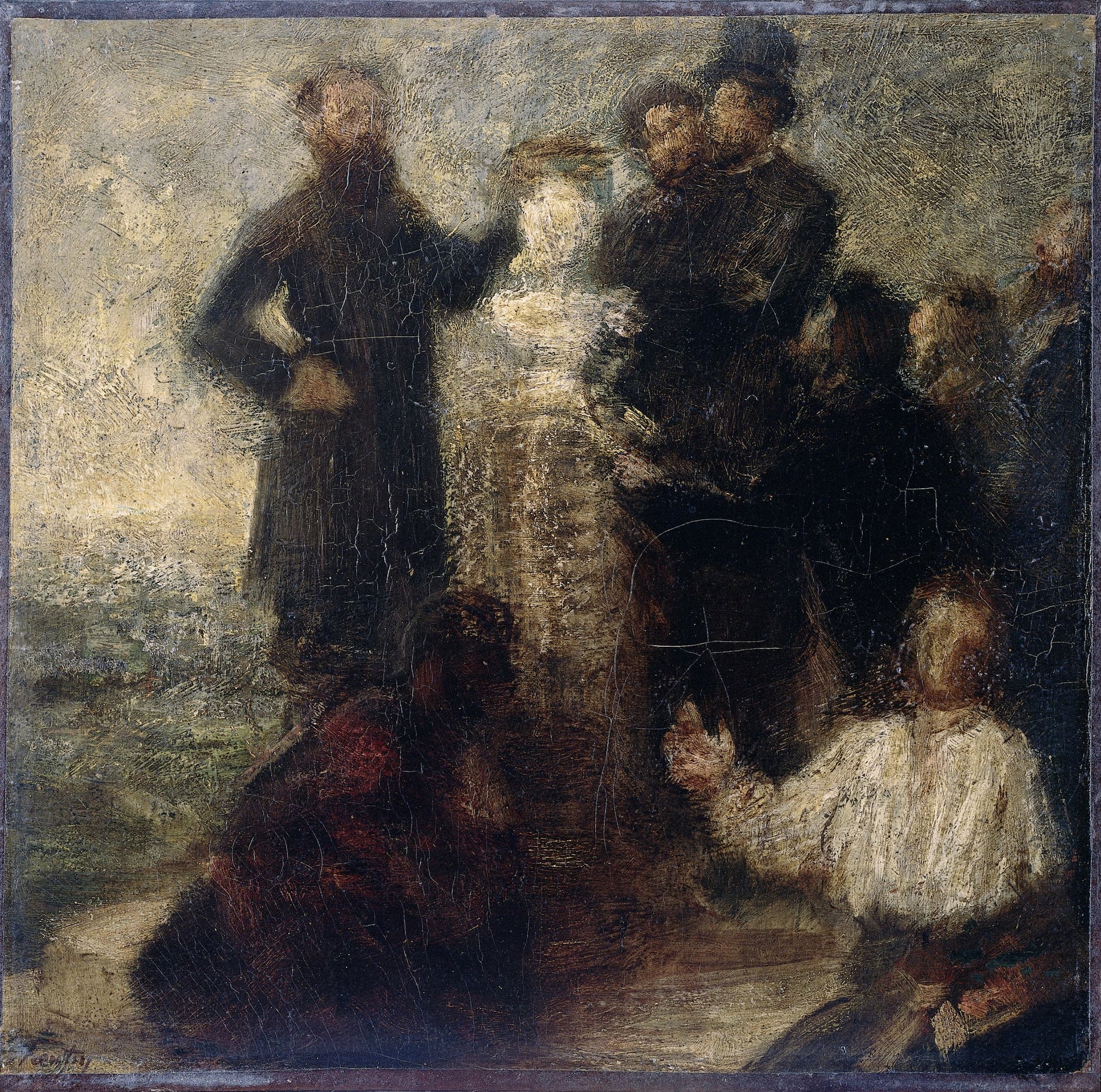 人物肖像绘制主题 - 无名群像画作 - 展现人物聚集互动场景 