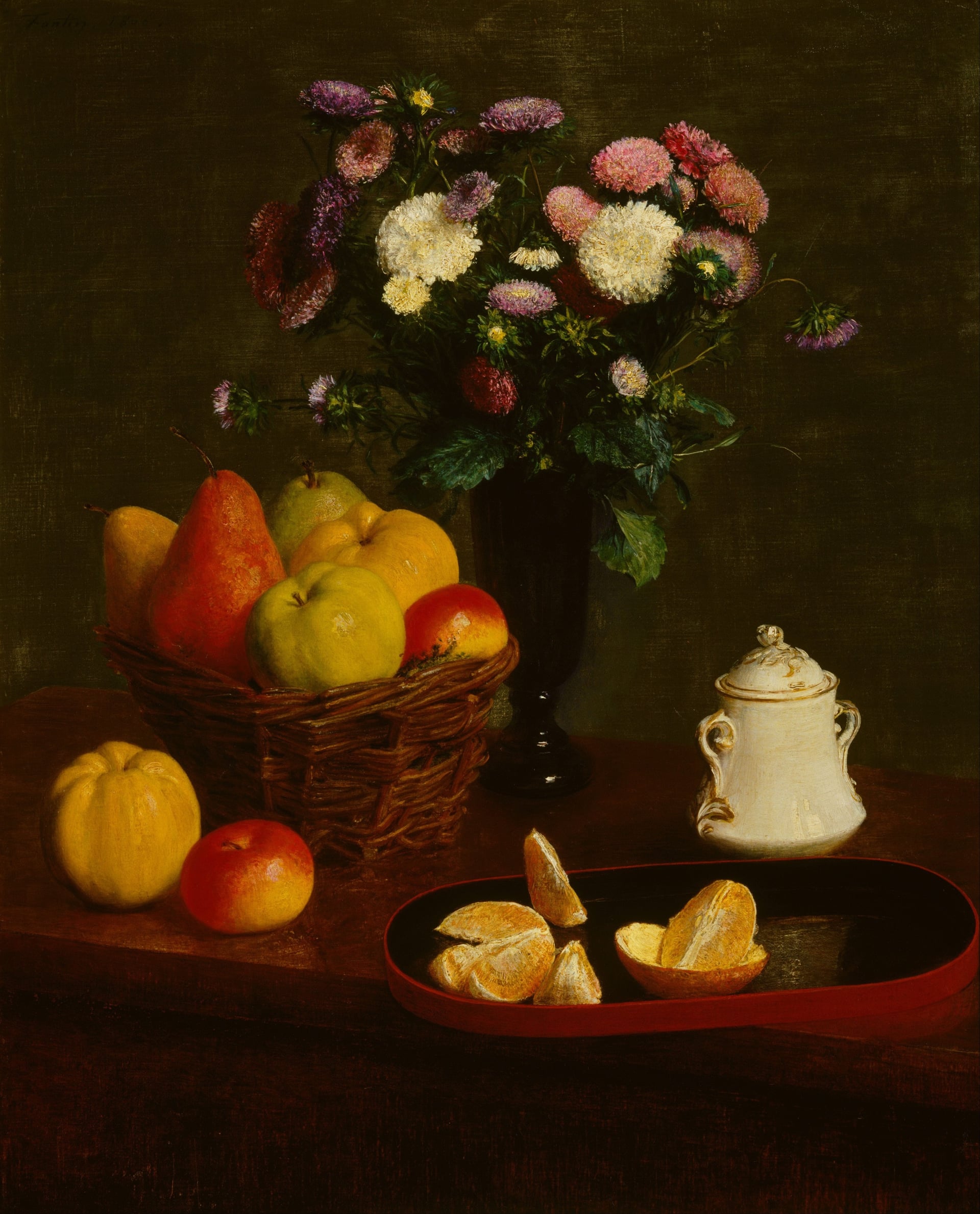 静物花卉描绘主题 - 花卉与水果静物画 - 花卉水果共构静物画面 