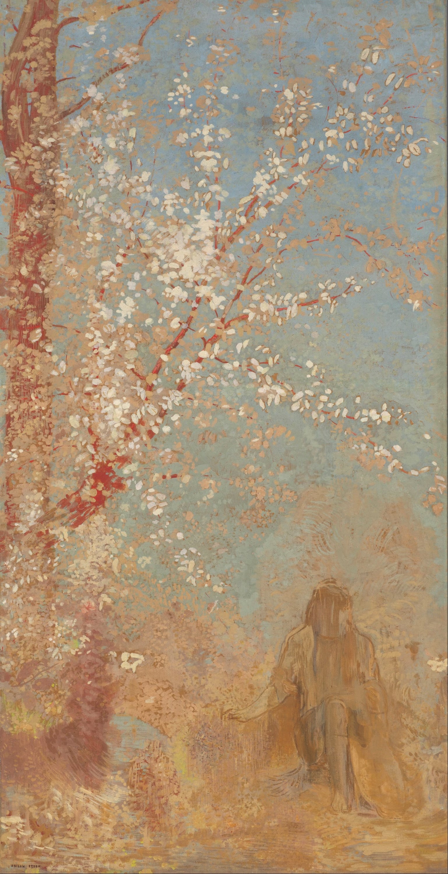 花卉静物描绘主题 - 未知名花卉人物画 - 花卉树下人物静谧景象 