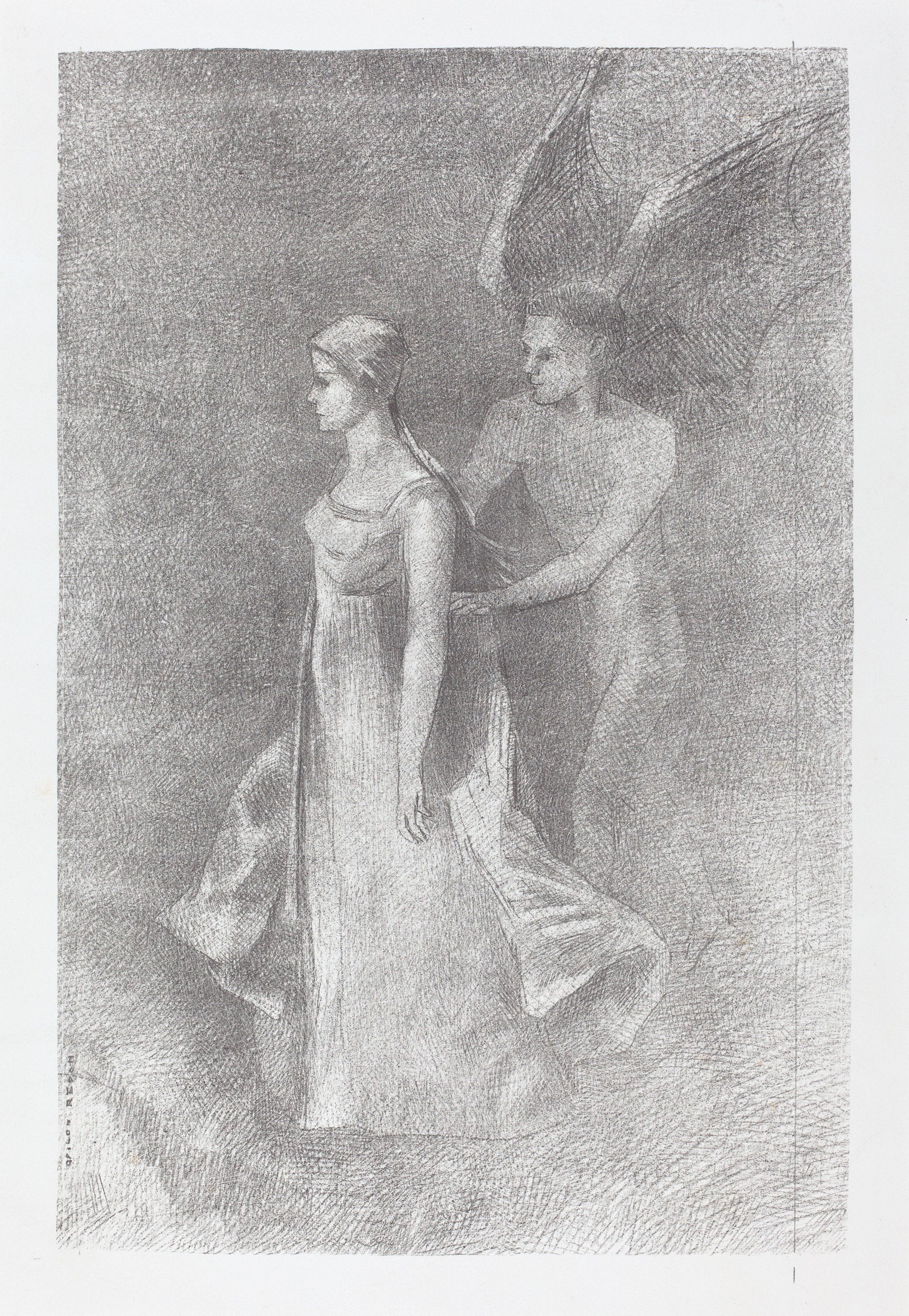 象征梦幻场景主题 - 未知作品 - 天使与女子的神秘画面 