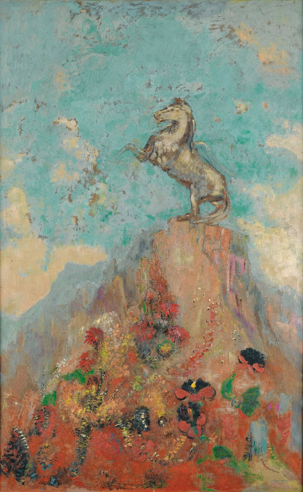 象征梦幻场景主题 - 无特定名字 - 山巅骏马伴绚烂花卉 