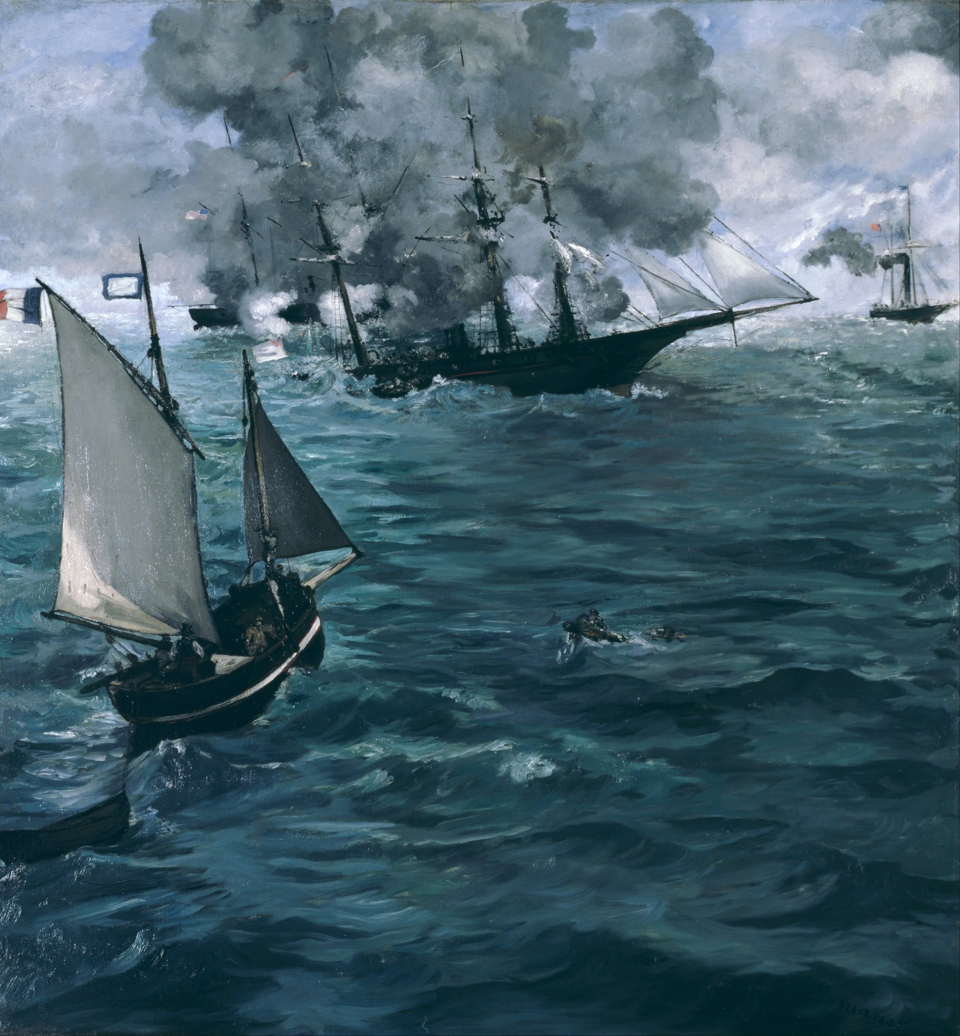 其他 - 未知名海战画作 - 描绘海战中船只与硝烟 