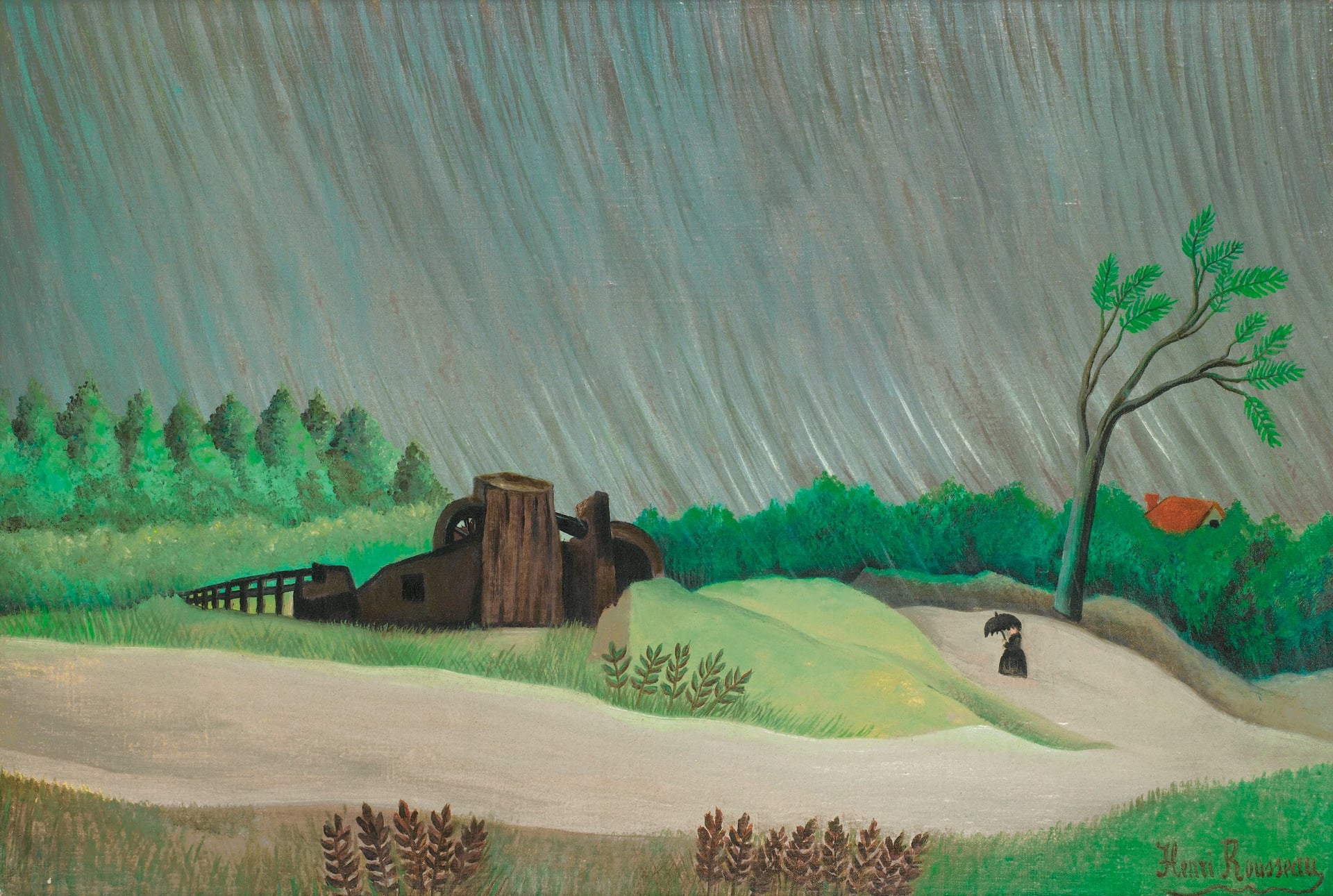 独特绘画风格主题 - 雨中景象 - 独特笔触绘雨中乡野景 