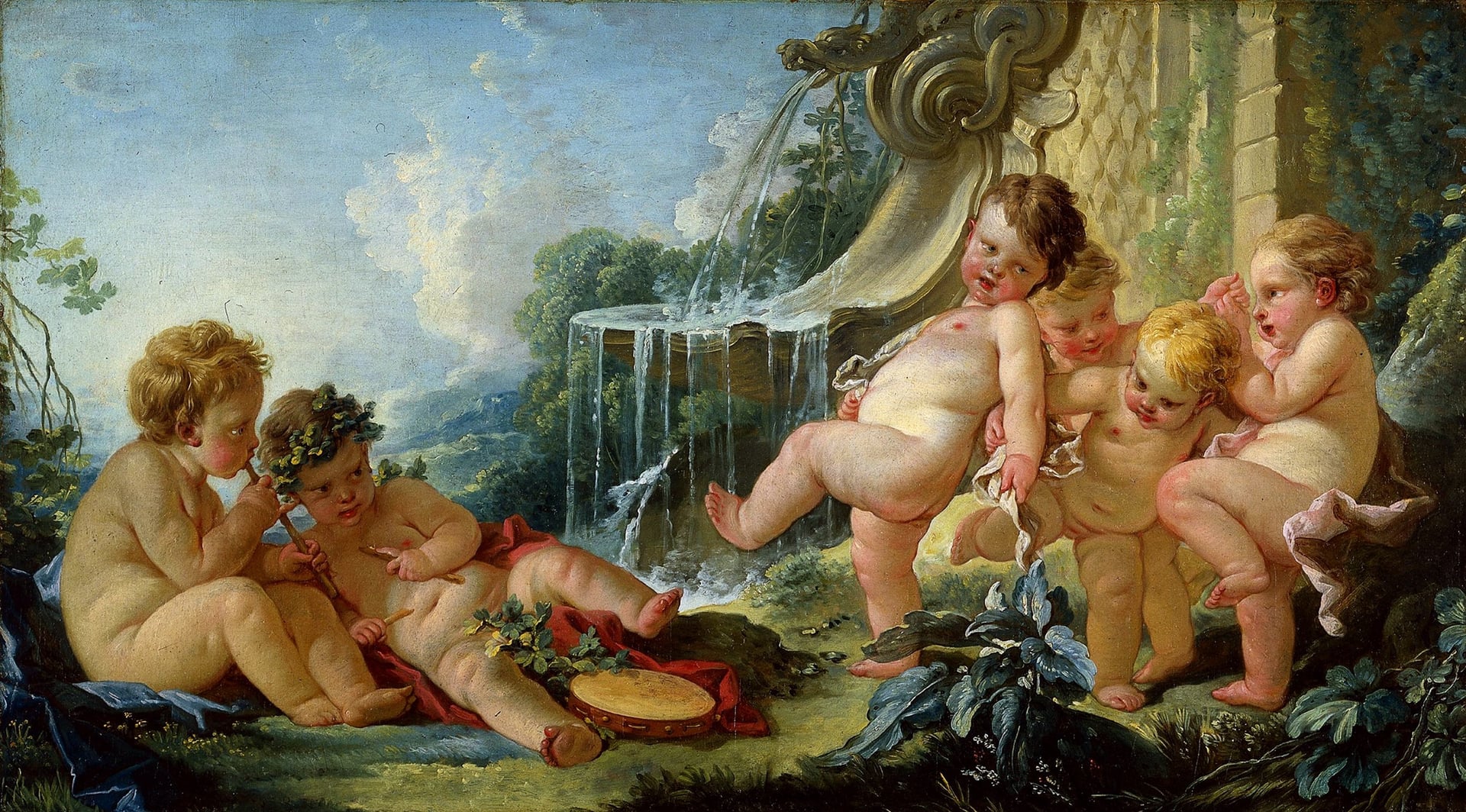 洛可可风格体现主题 - 未知名画作 - 孩童嬉戏于优美景致中 