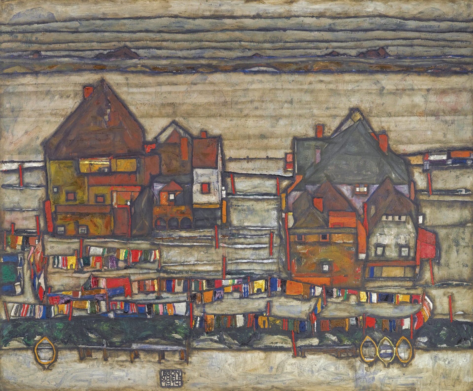 其他 - 无题 - 描绘房屋与晾晒场景 