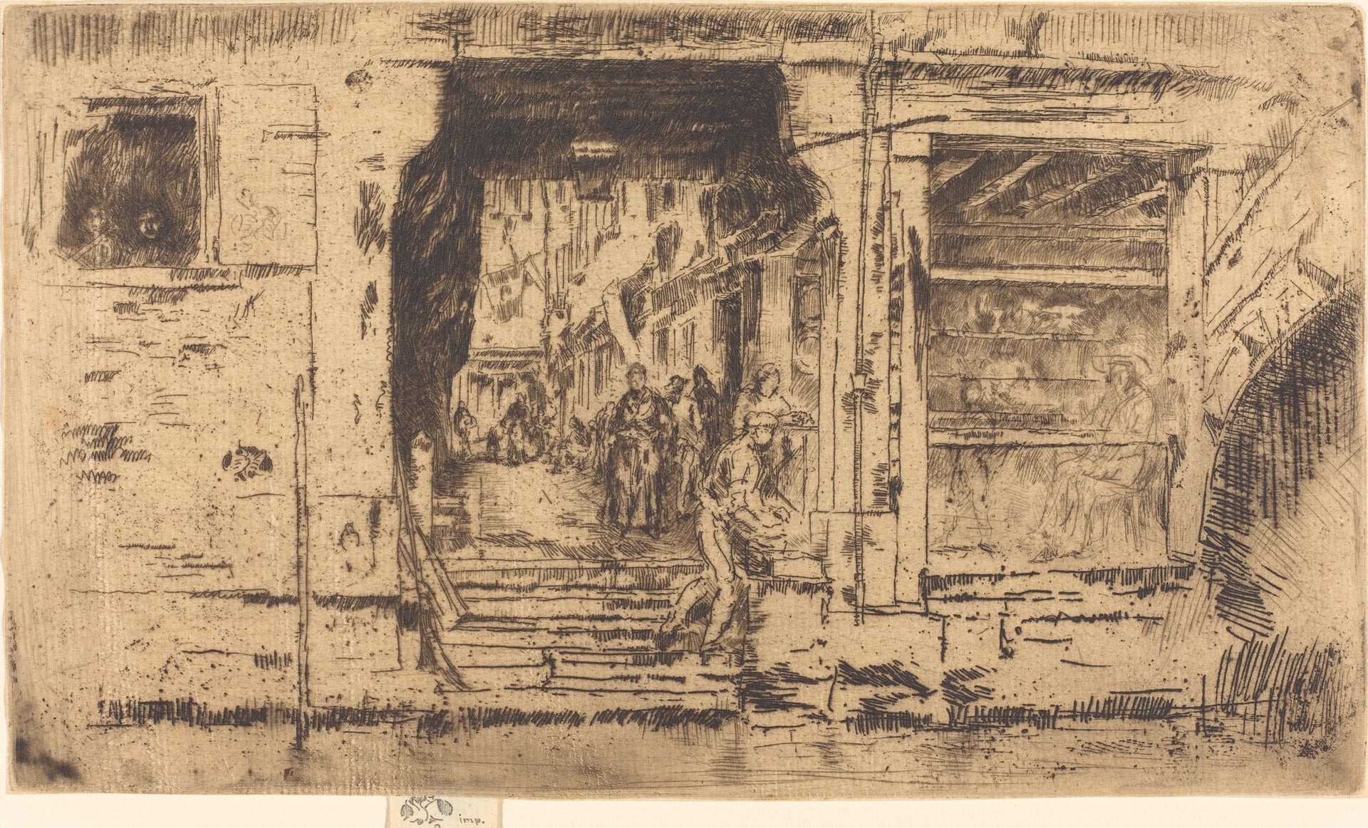 其他 - 未知名街道场景画 - 描绘街道人物活动场景 