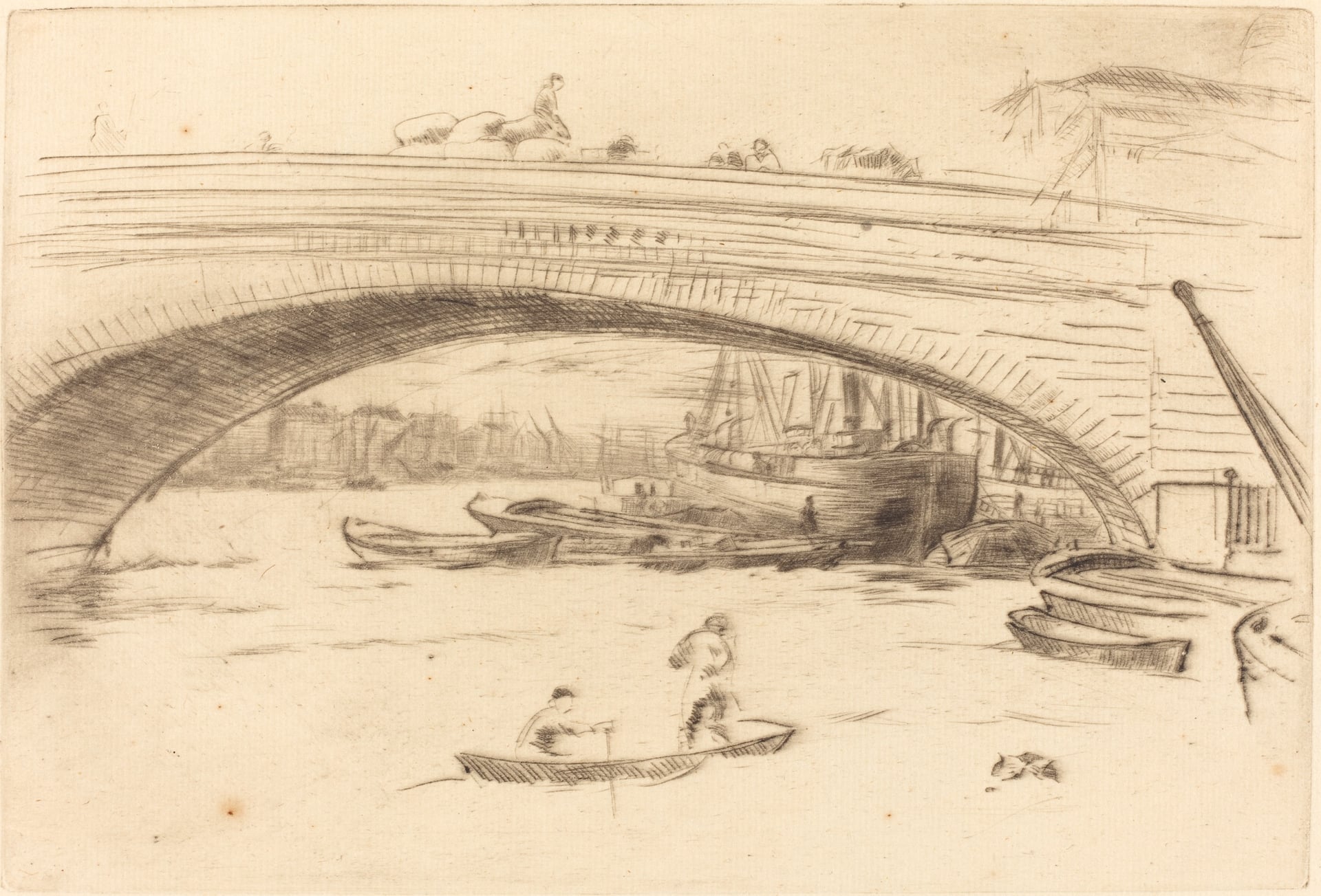 其他 - 桥与河上船只场景 - 描绘桥边河畔船只景象 