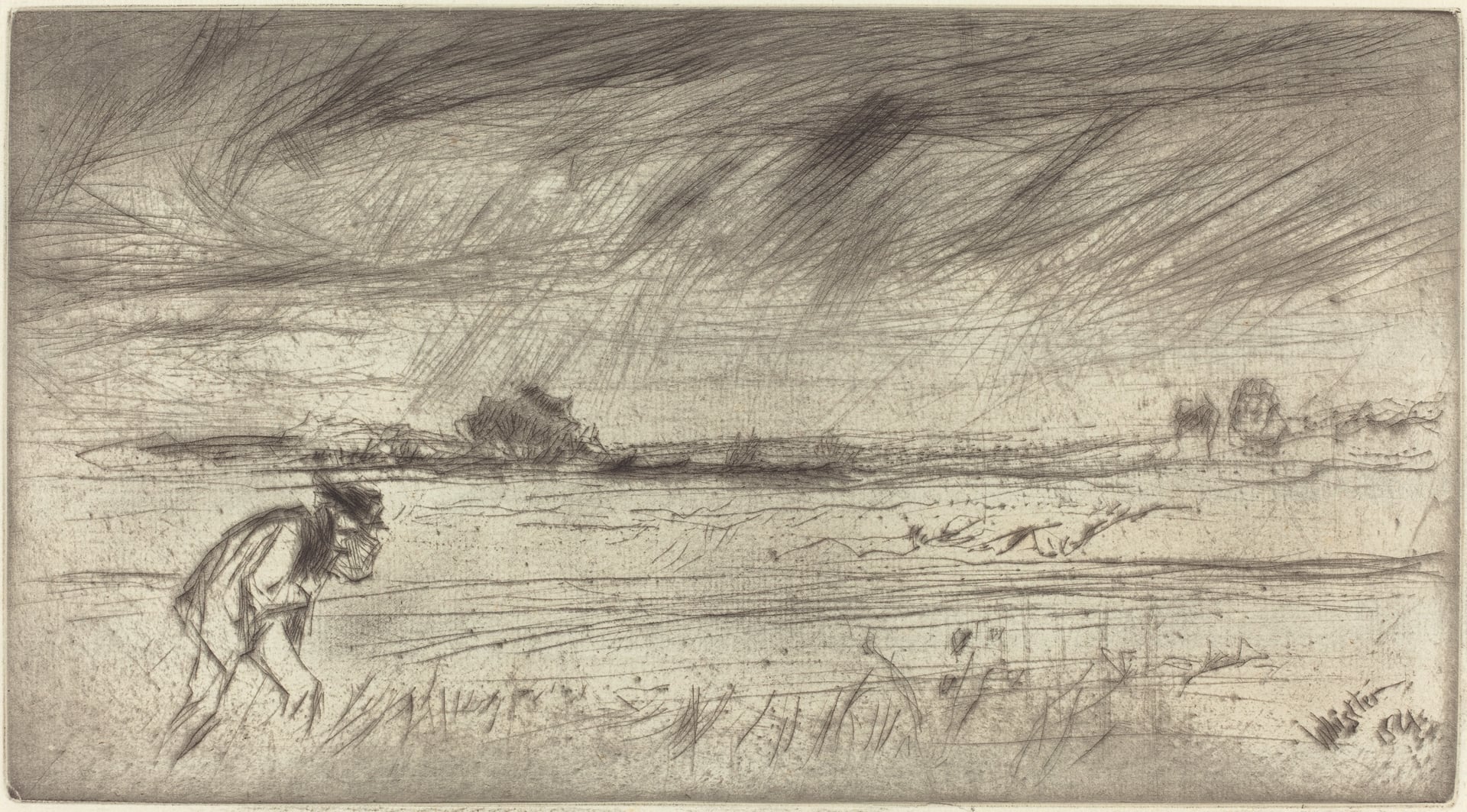 其他 - 未知名素描作品 - 素描展现人物与风雨场景 