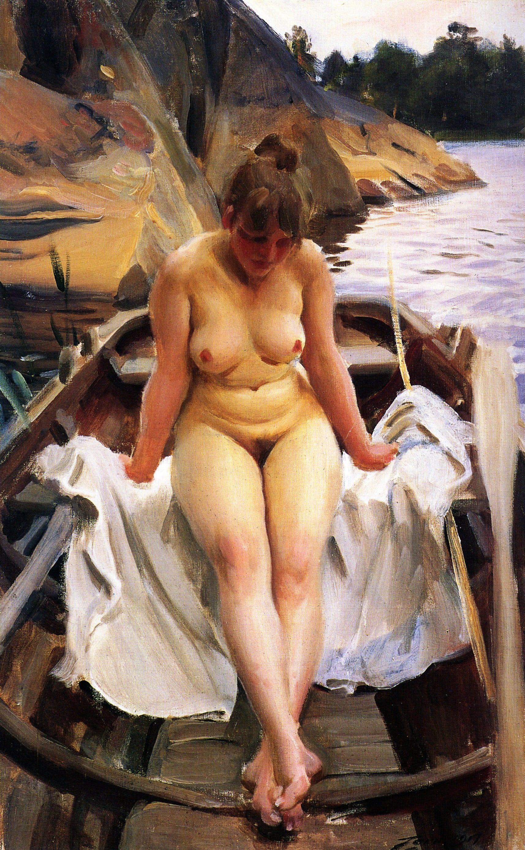裸体艺术表现主题 - 未提及作品名 - 船中裸女展现人体之美 