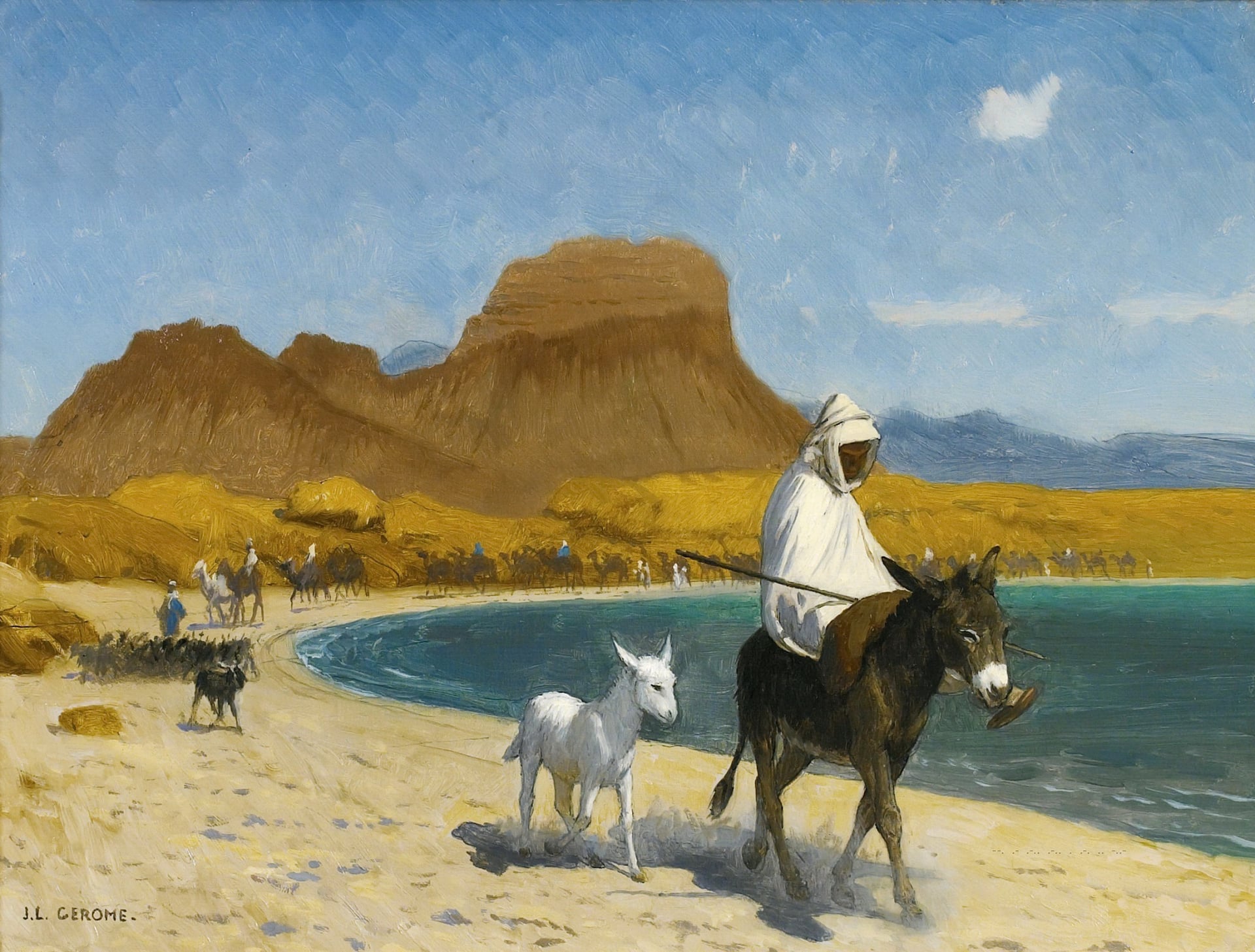东方风情展现主题 - 未知 - 描绘东方海滨骑驴景象 