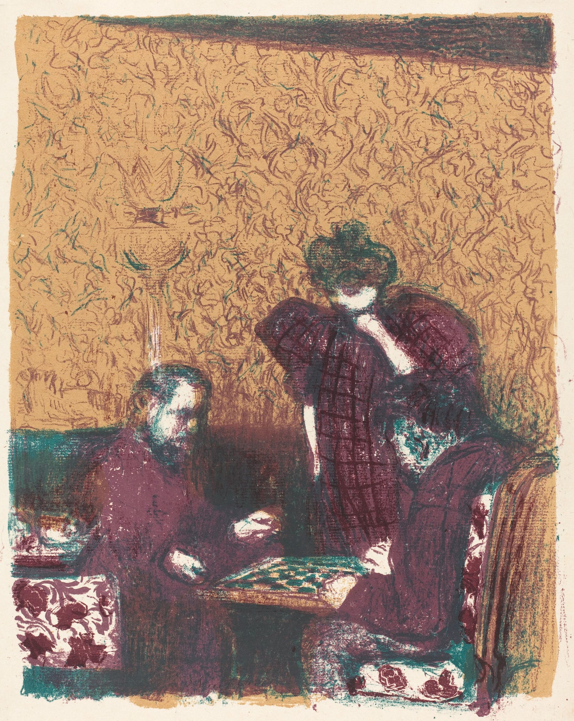 室内生活场景主题 - 未知名下棋场景画 - 描绘室内人物下棋场景 