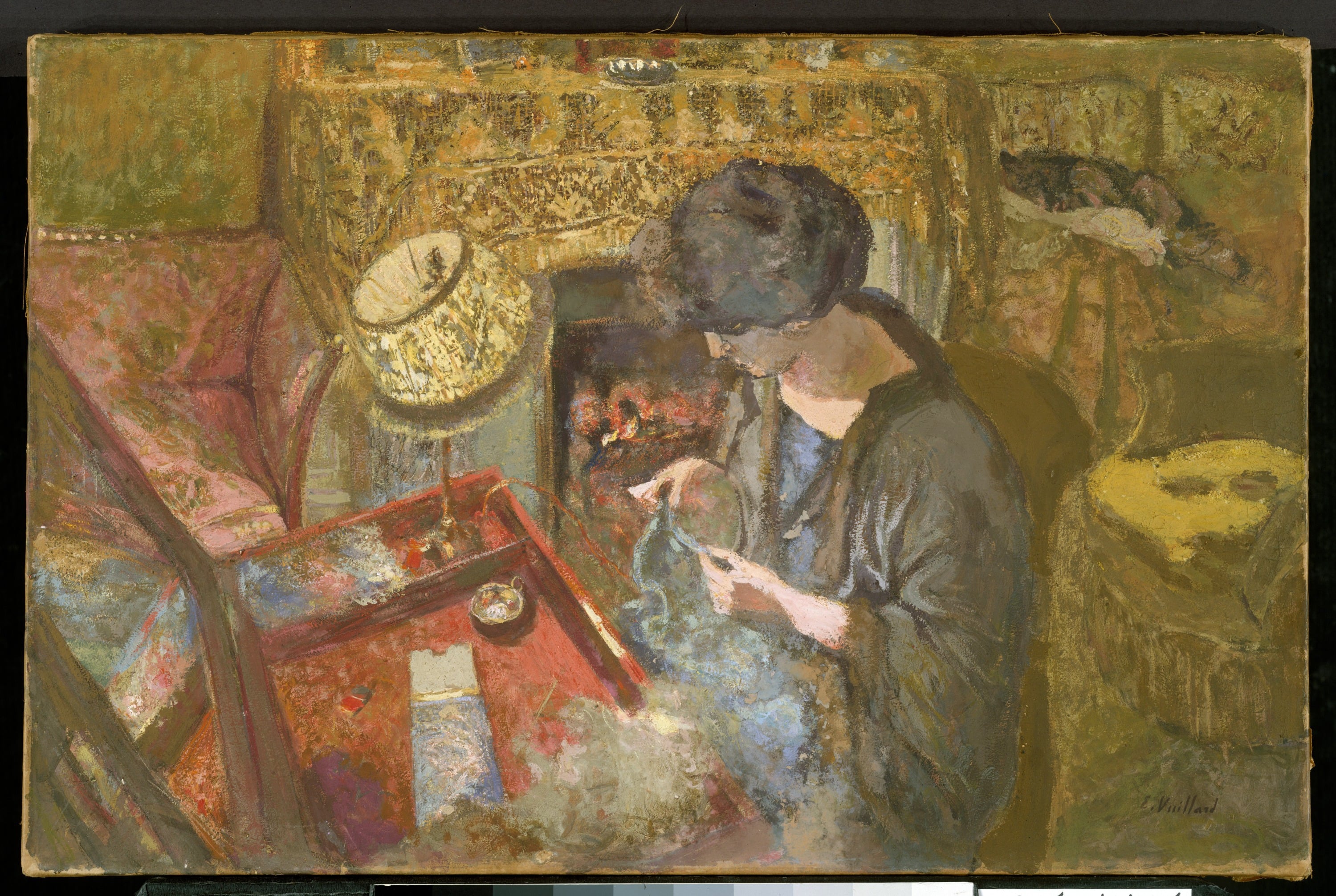 室内生活场景主题 - 未知名画作 - 女子于室内专注做手工 