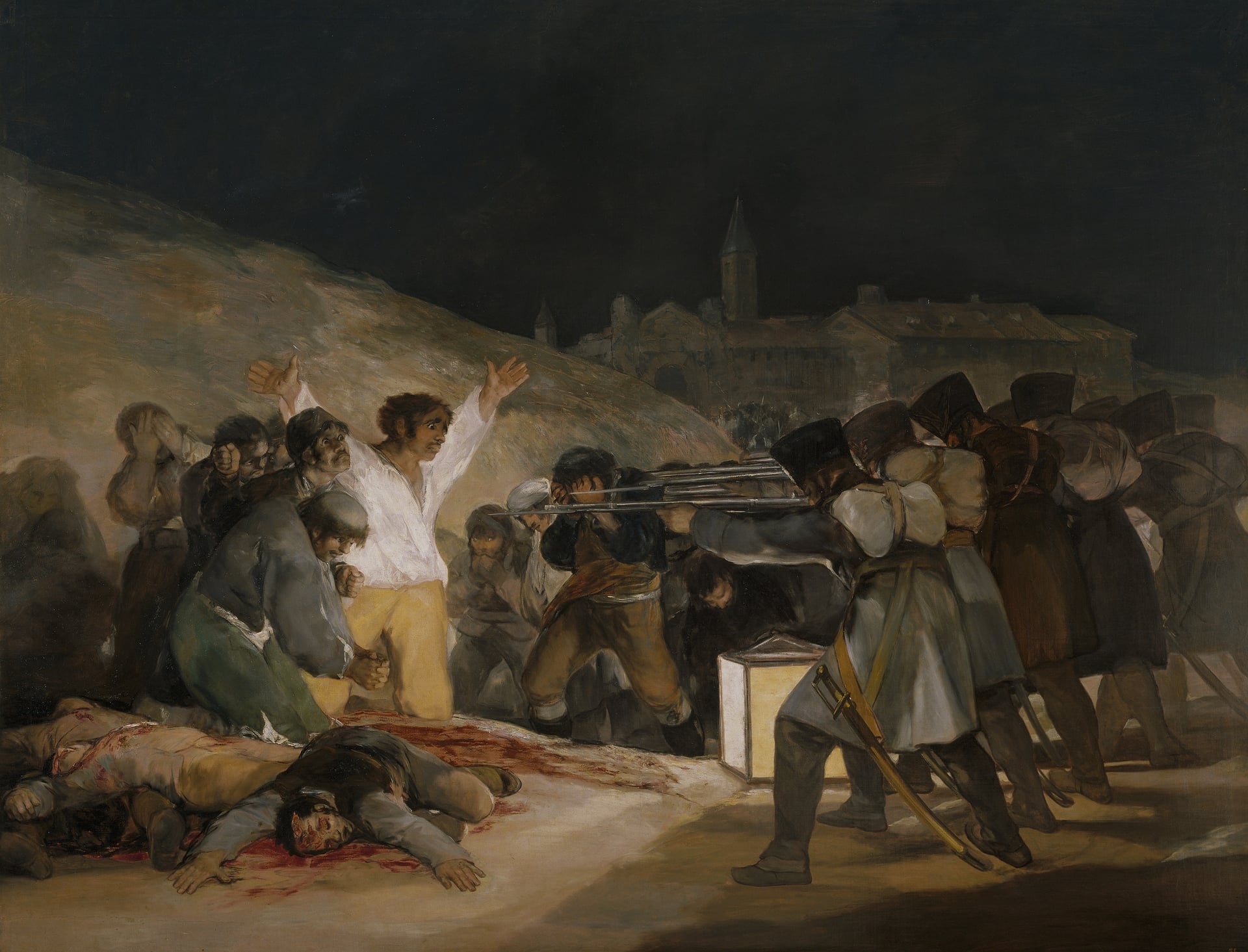 战争残酷场面主题 - 1808年5月3日夜枪杀起义者 - 描绘战争枪杀恐怖场景 