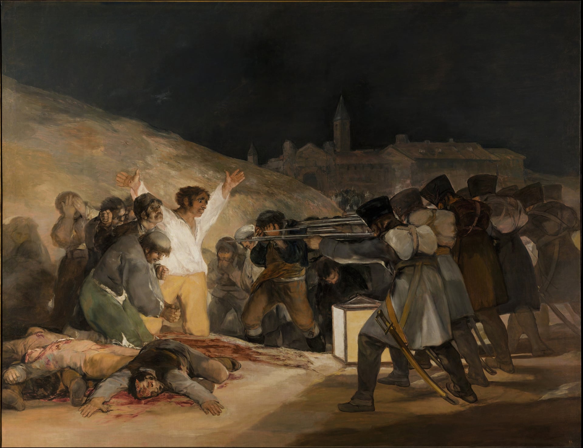战争残酷场面主题 - 1808年5月3日夜枪杀起义者 - 描绘起义者被枪杀的场景 