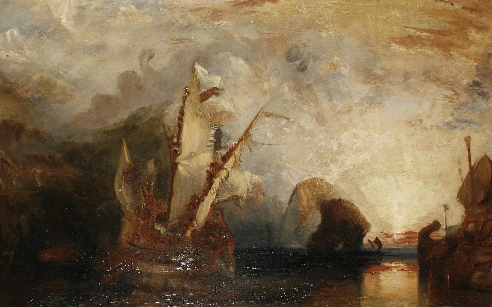 海洋风暴场景主题 - 未知名海战画作 - 海上帆船迎风暴景象 