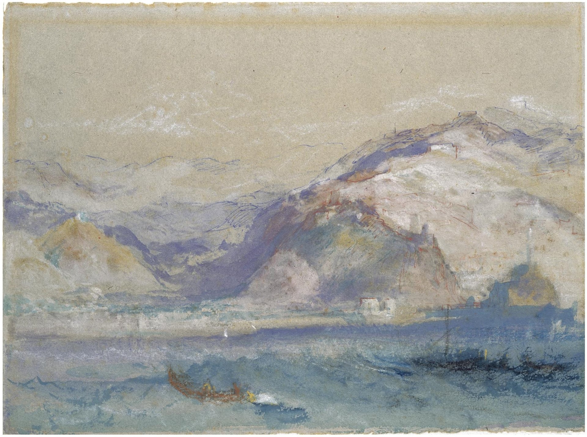 其他 - 未知名山水海景画 - 山海之间小船悠然飘荡 