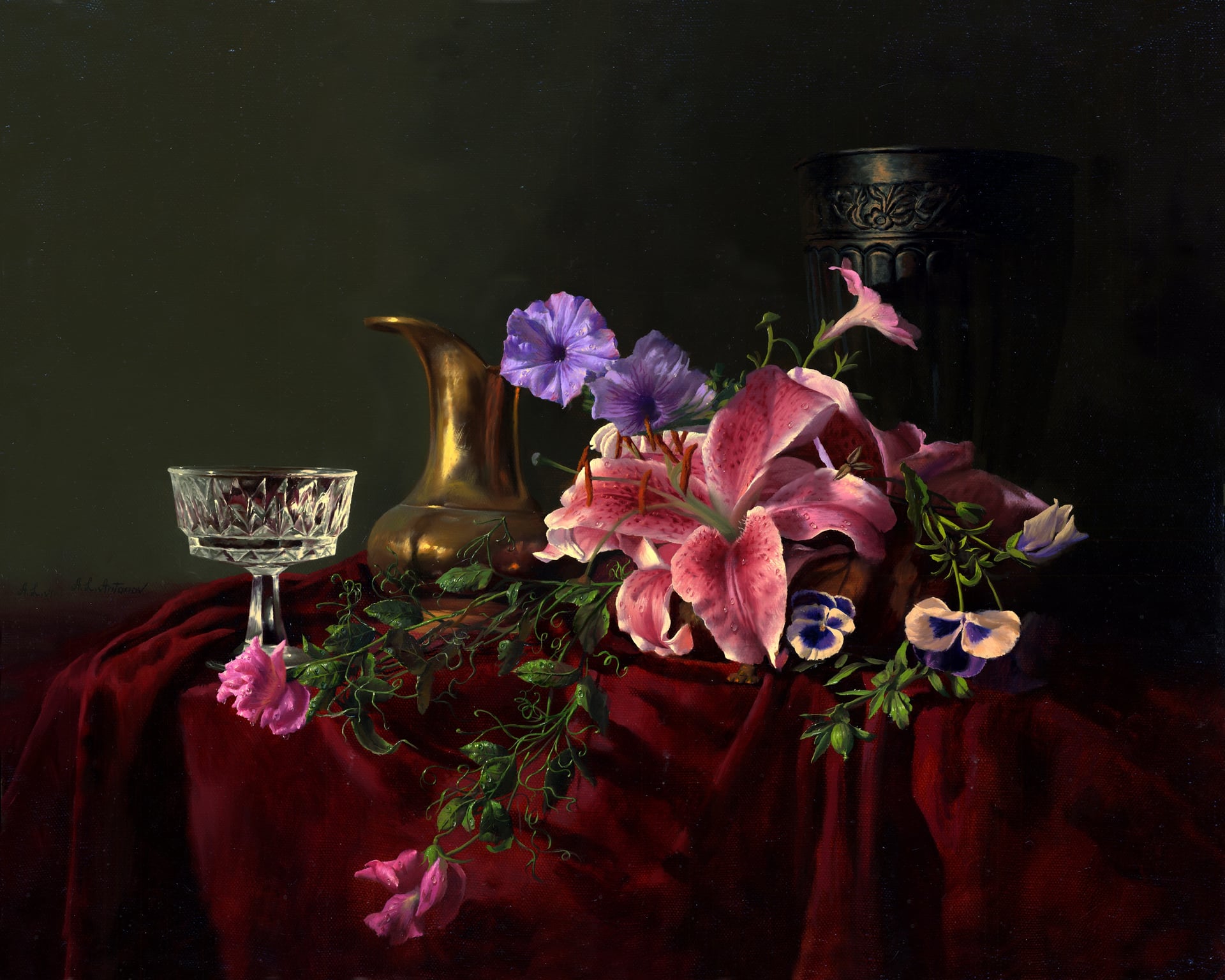 其他 - 静物花卉 - 花卉器物组合的静物画 