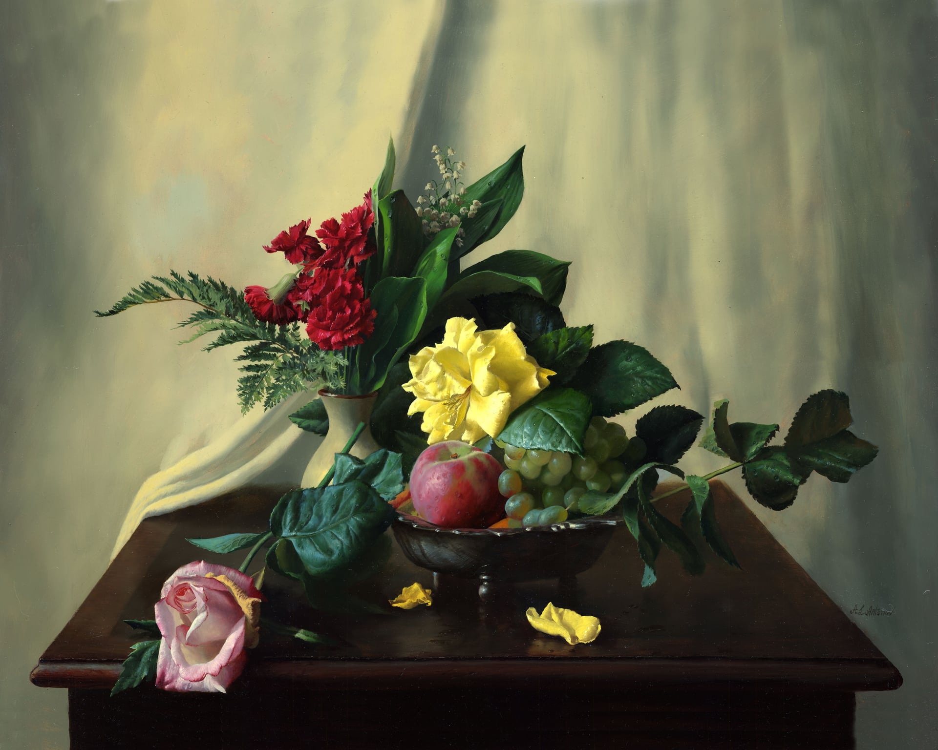 其他 - 花卉水果静物画 - 花卉水果的静谧组合 