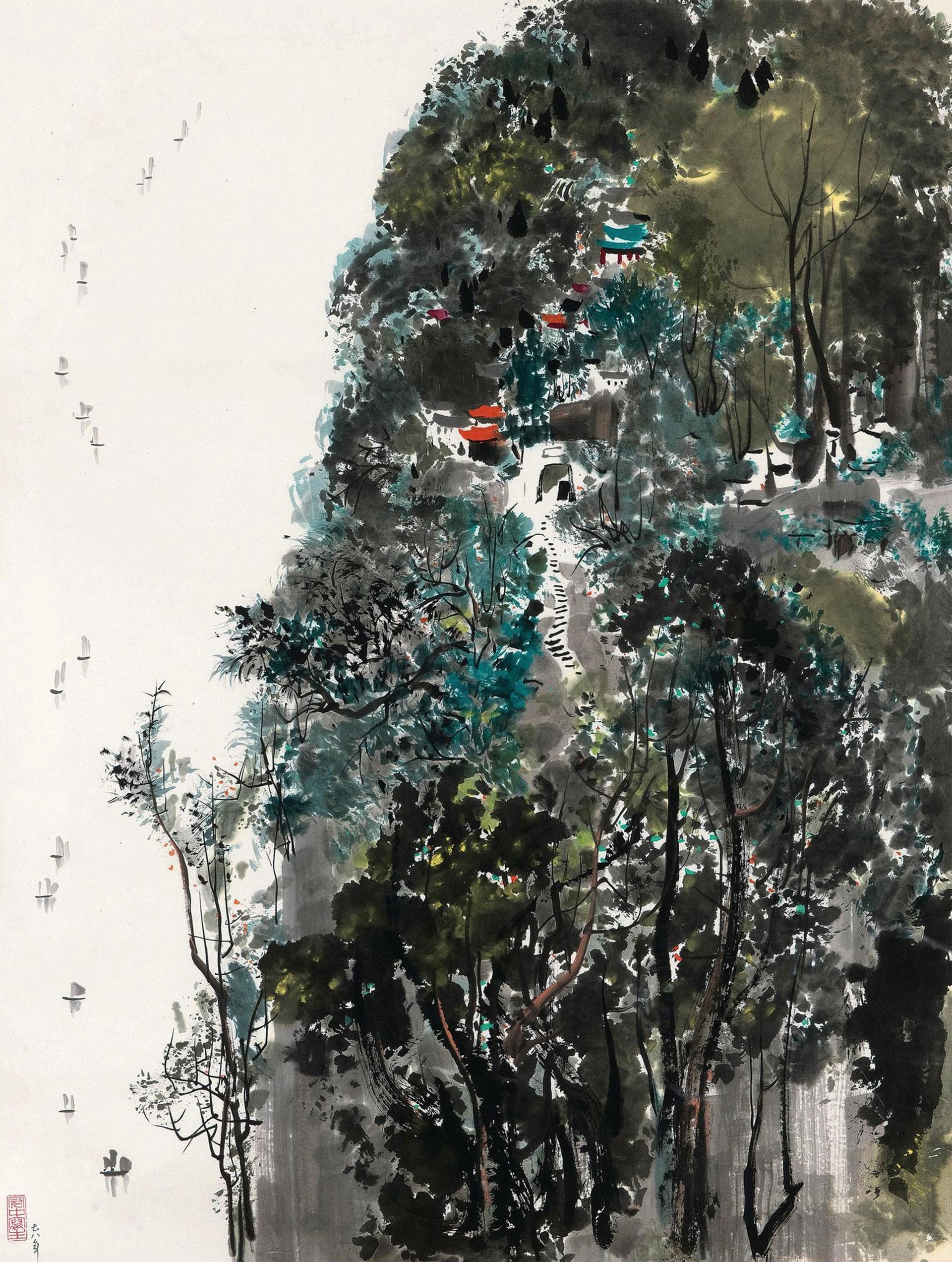 自然风景神韵主题 - 山林幽居图 - 山林间隐现的静谧居处 