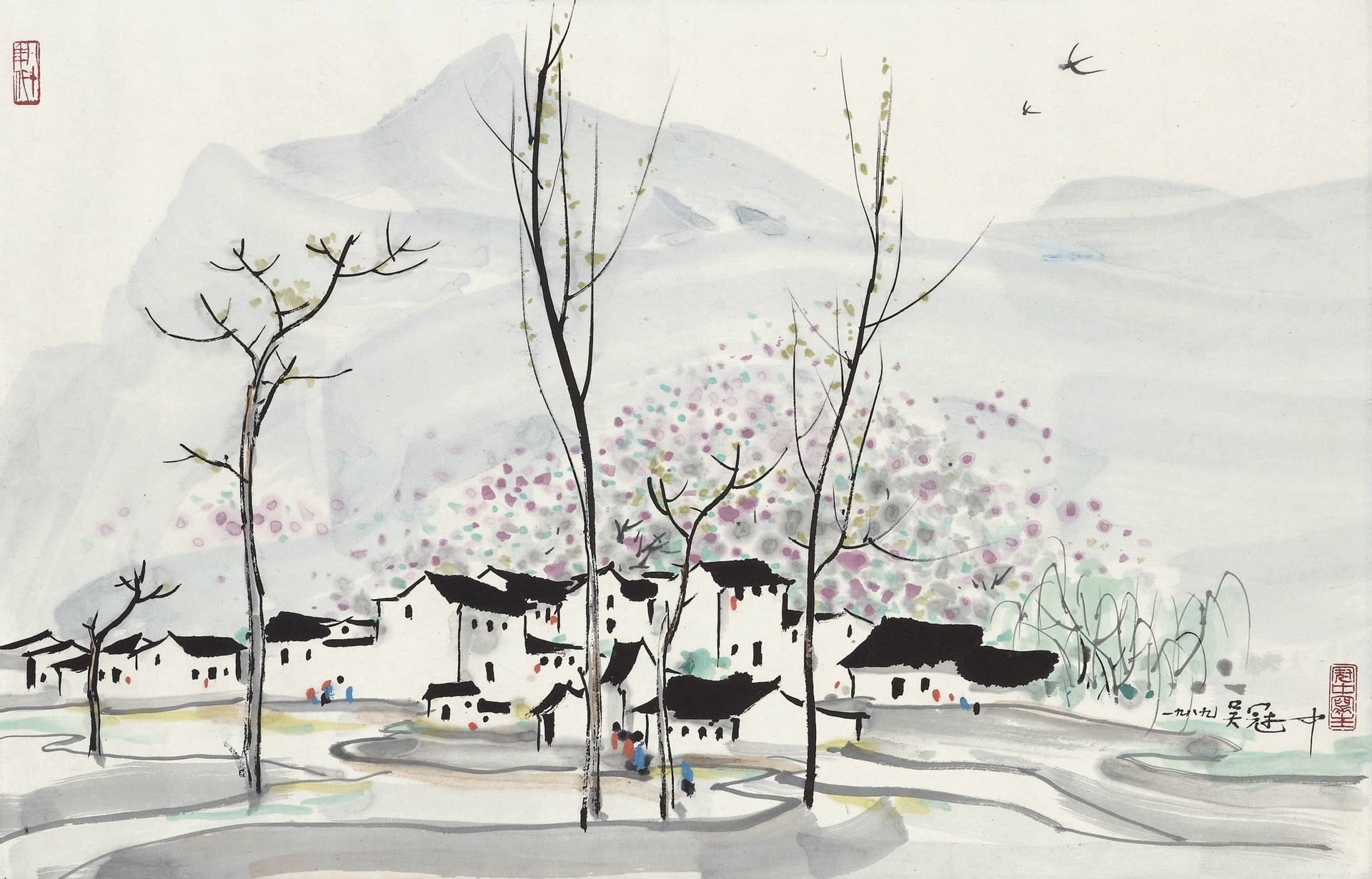 江南水乡景致主题 - 春到江南 - 江南春景村落山水交融 