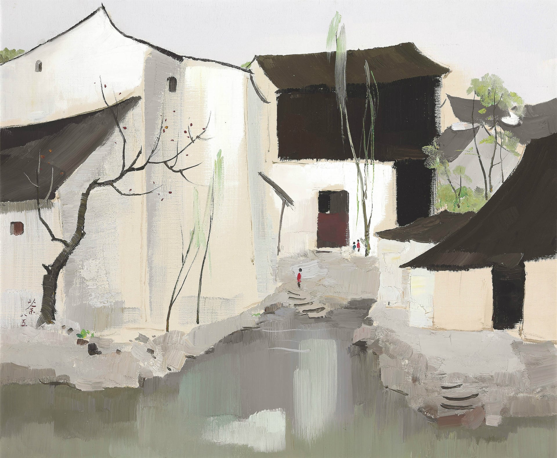 江南水乡景致主题 - 未知名江南水乡画 - 展现江南民居水乡风貌 