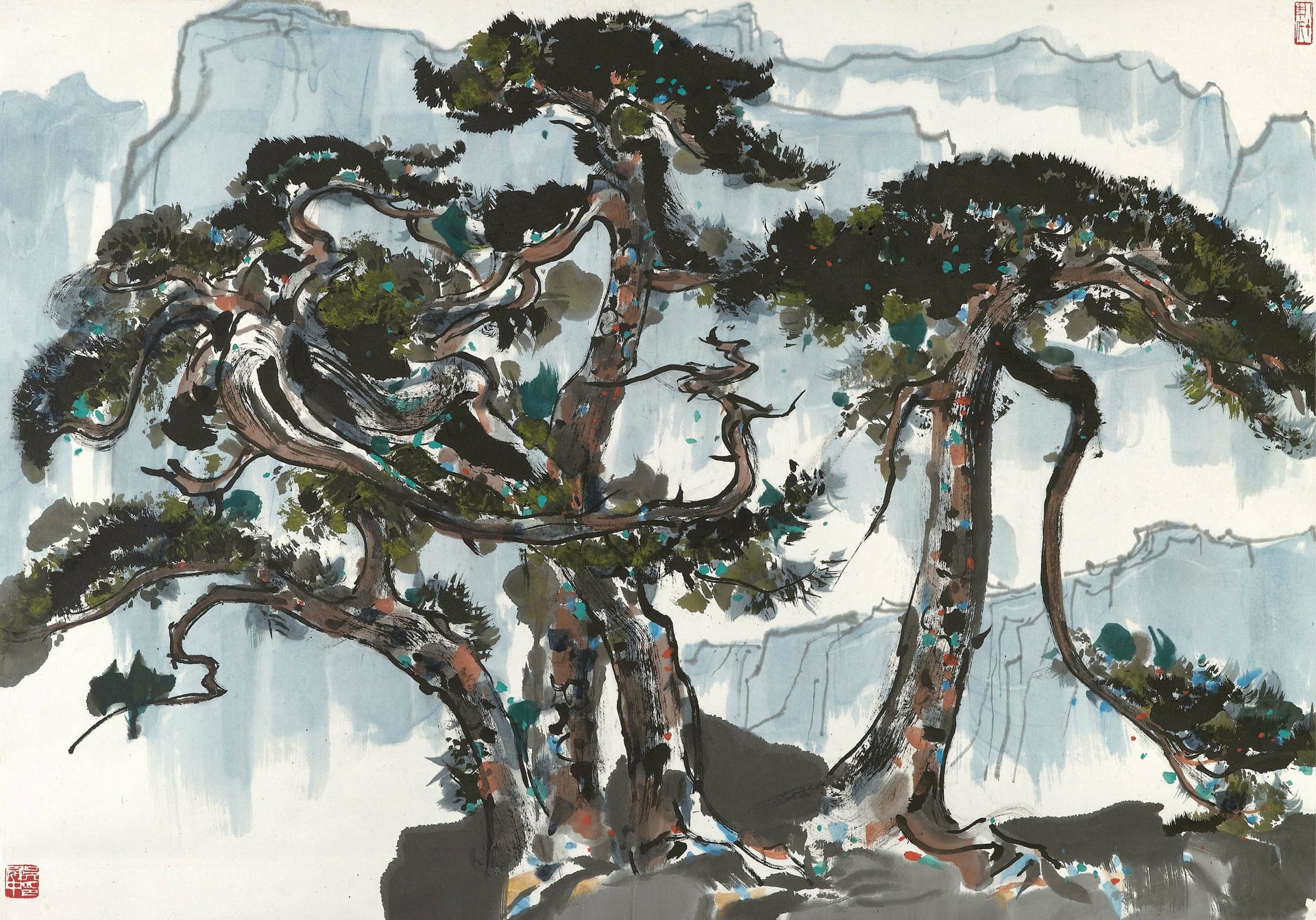 自然风景神韵主题 - 双松图 - 双松傲立展自然之神韵 