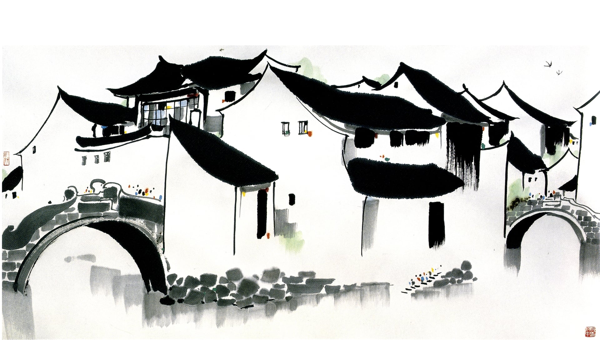江南水乡景致主题 - 水墨江南 - 水墨绘就江南古村风貌 