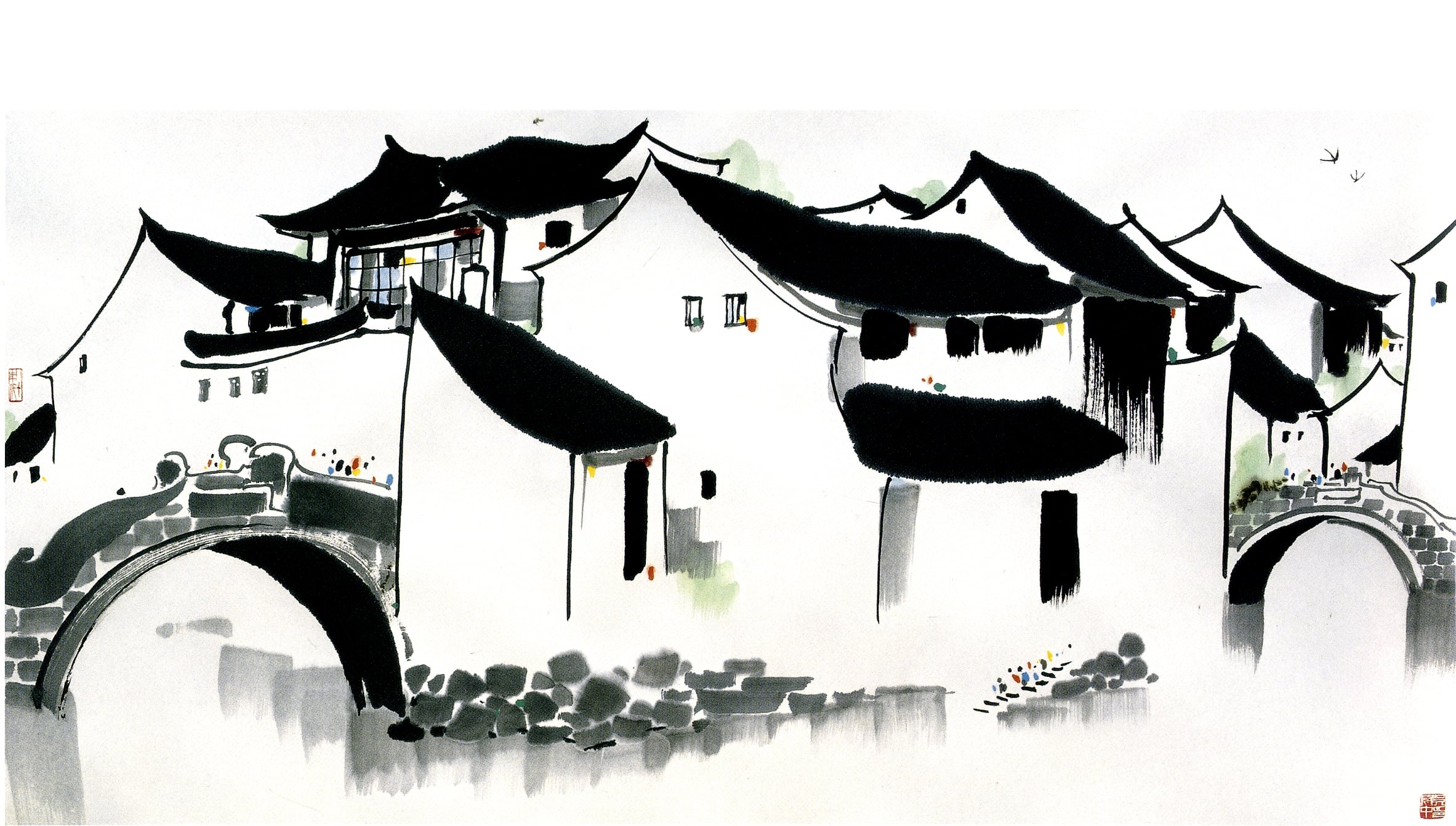 江南水乡景致主题 - 水墨江南 - 水墨绘就江南古村风貌 