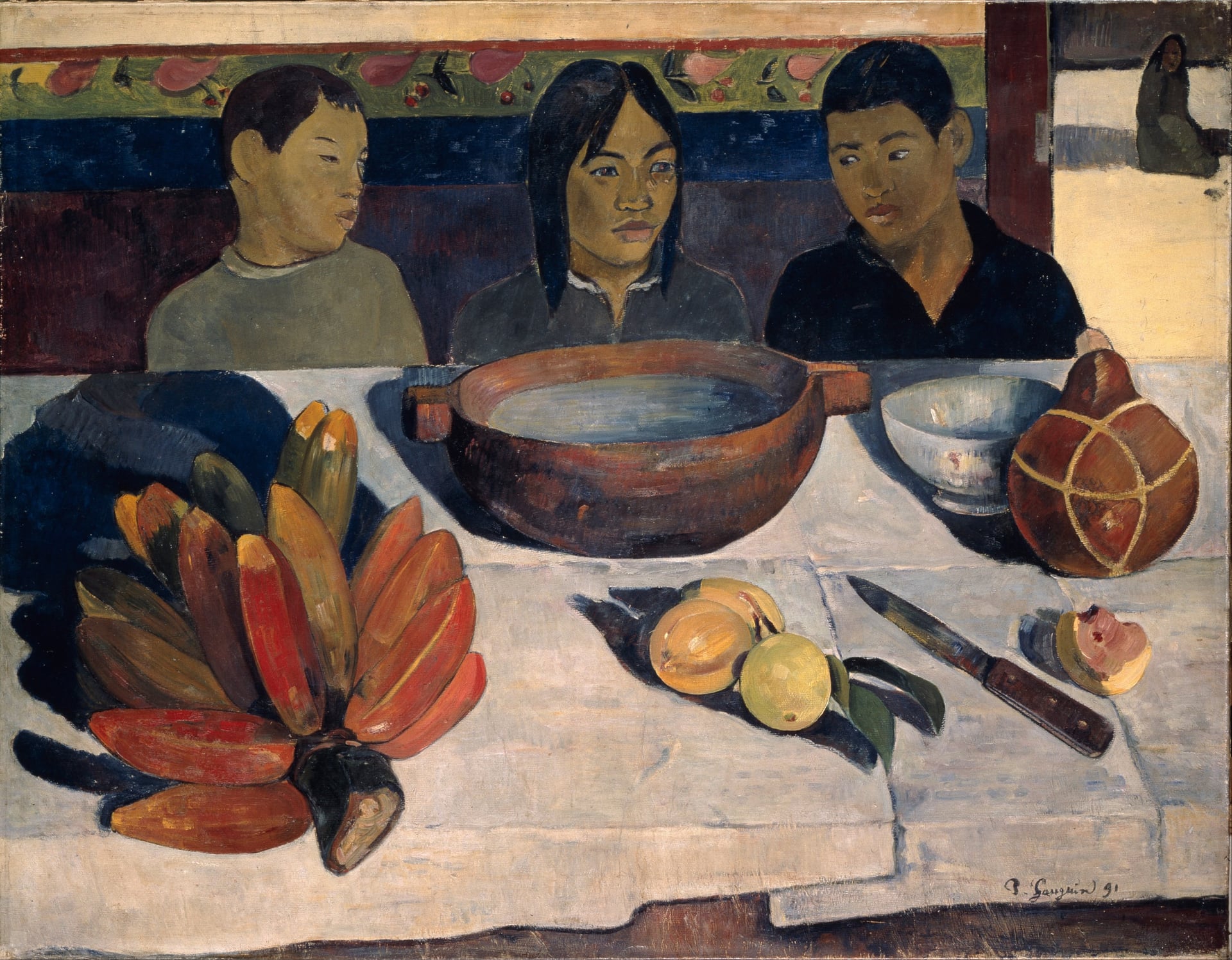 土著人物形象主题 - 餐桌旁的塔希提人 - 描绘塔希提人餐桌场景 