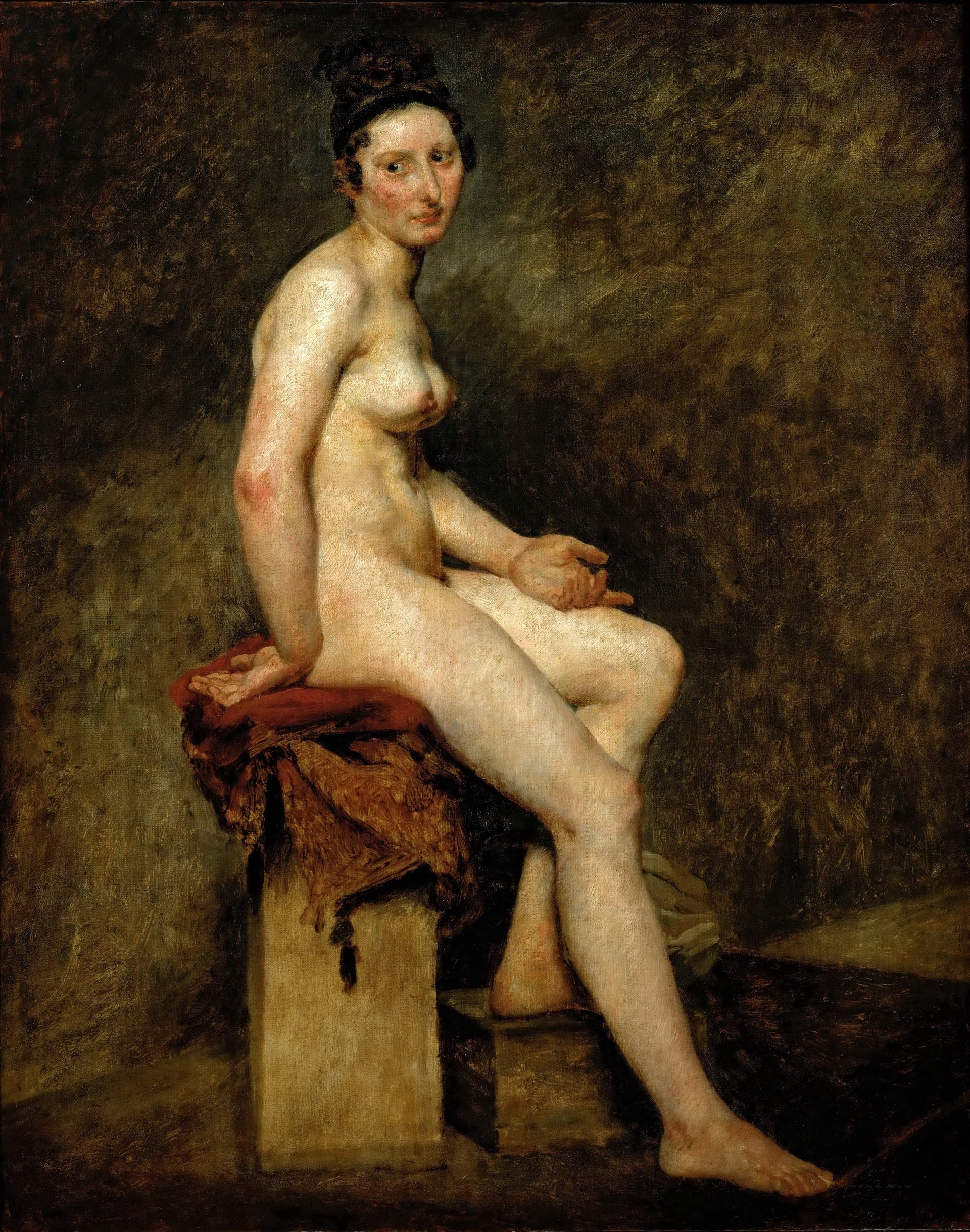 其他 - 未知名裸体人物画作 - 裸体女性端坐姿态展示 