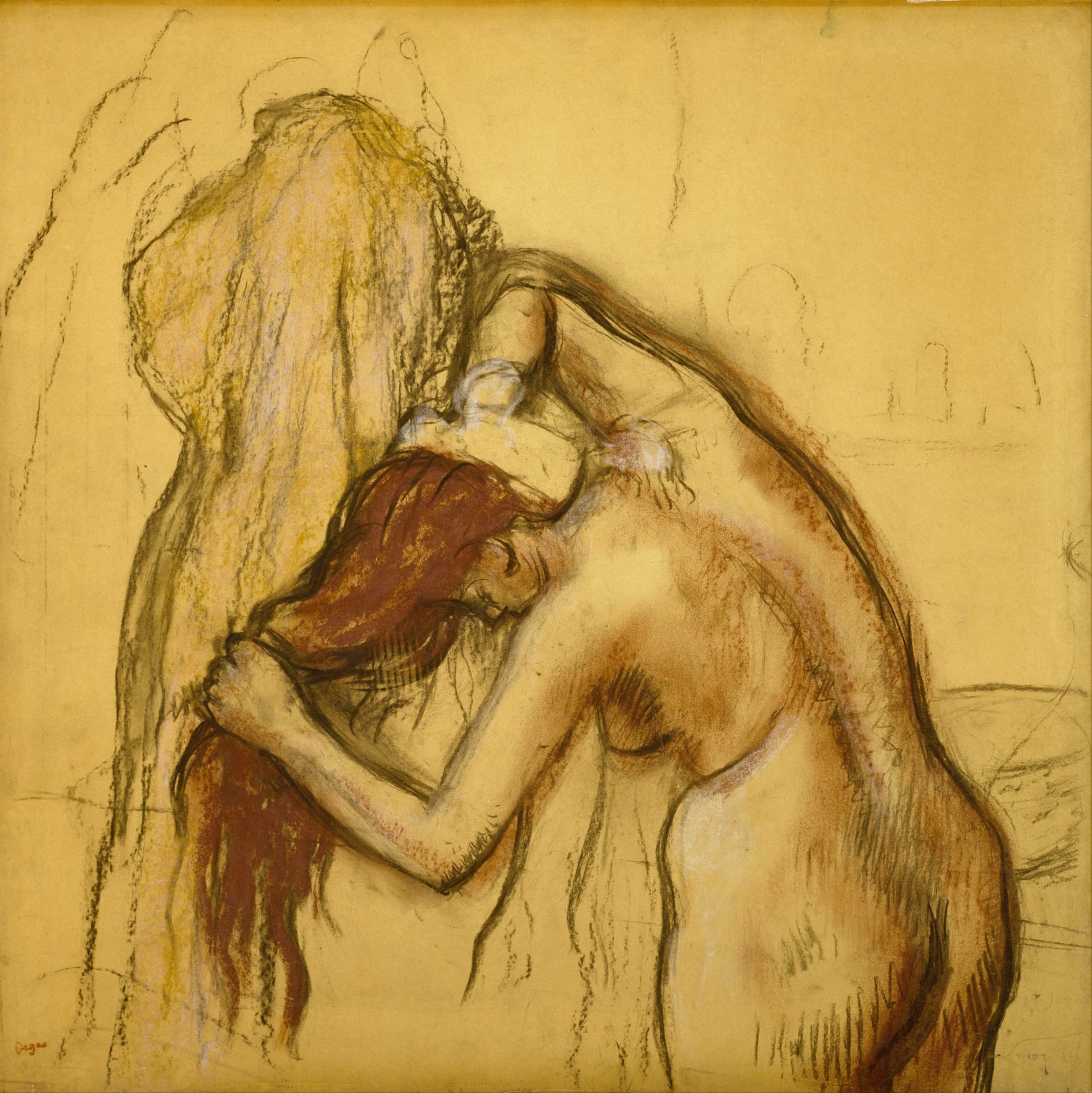 浴女私密空间主题 - 未知名浴女画作 - 展现浴女私密梳理姿态 