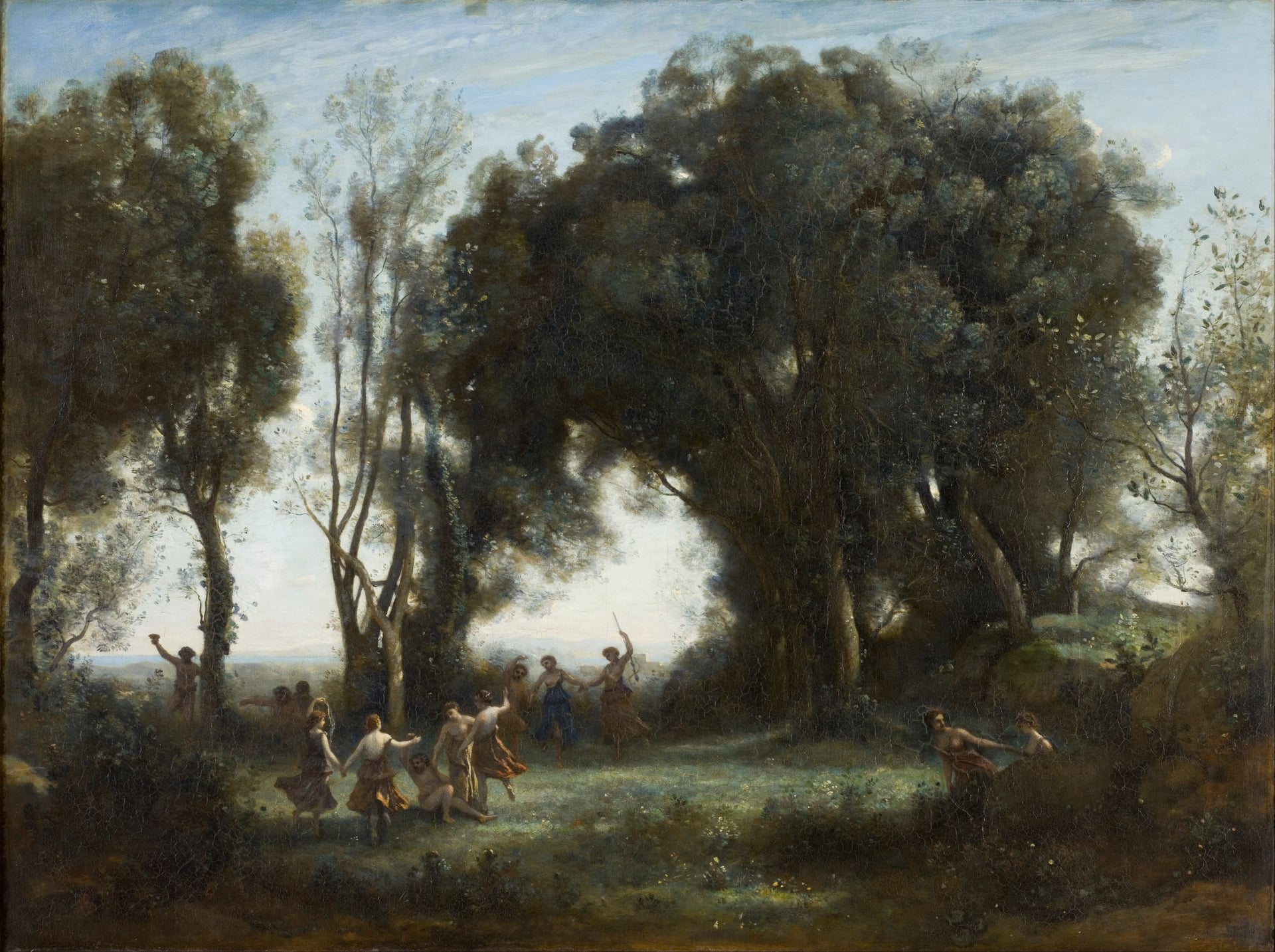 人物与自然融合主题 - 未知名绘画作品 - 人物于林间嬉戏亲近自然 