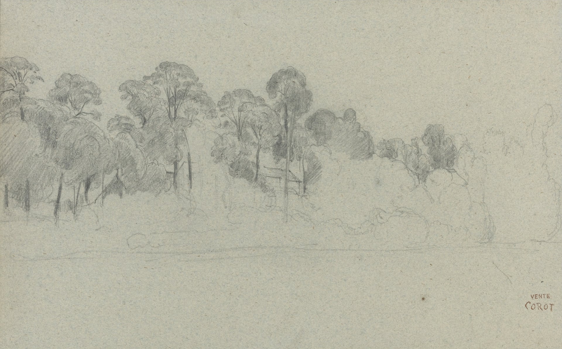 田园诗意风景主题 - 未命名画作 - 铅笔勾勒田园树木景致 
