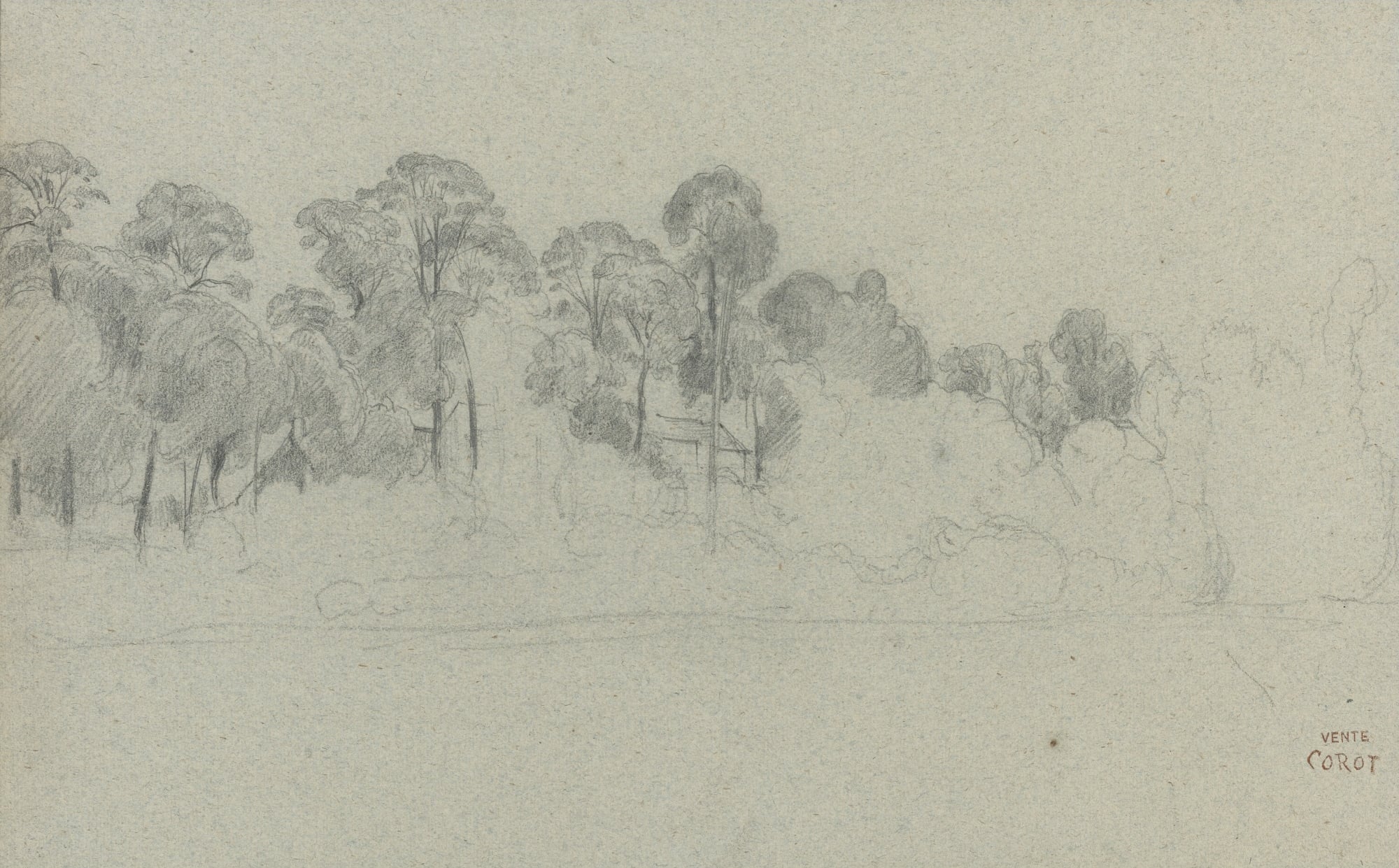 田园诗意风景主题 - 未命名画作 - 铅笔勾勒田园树木景致 