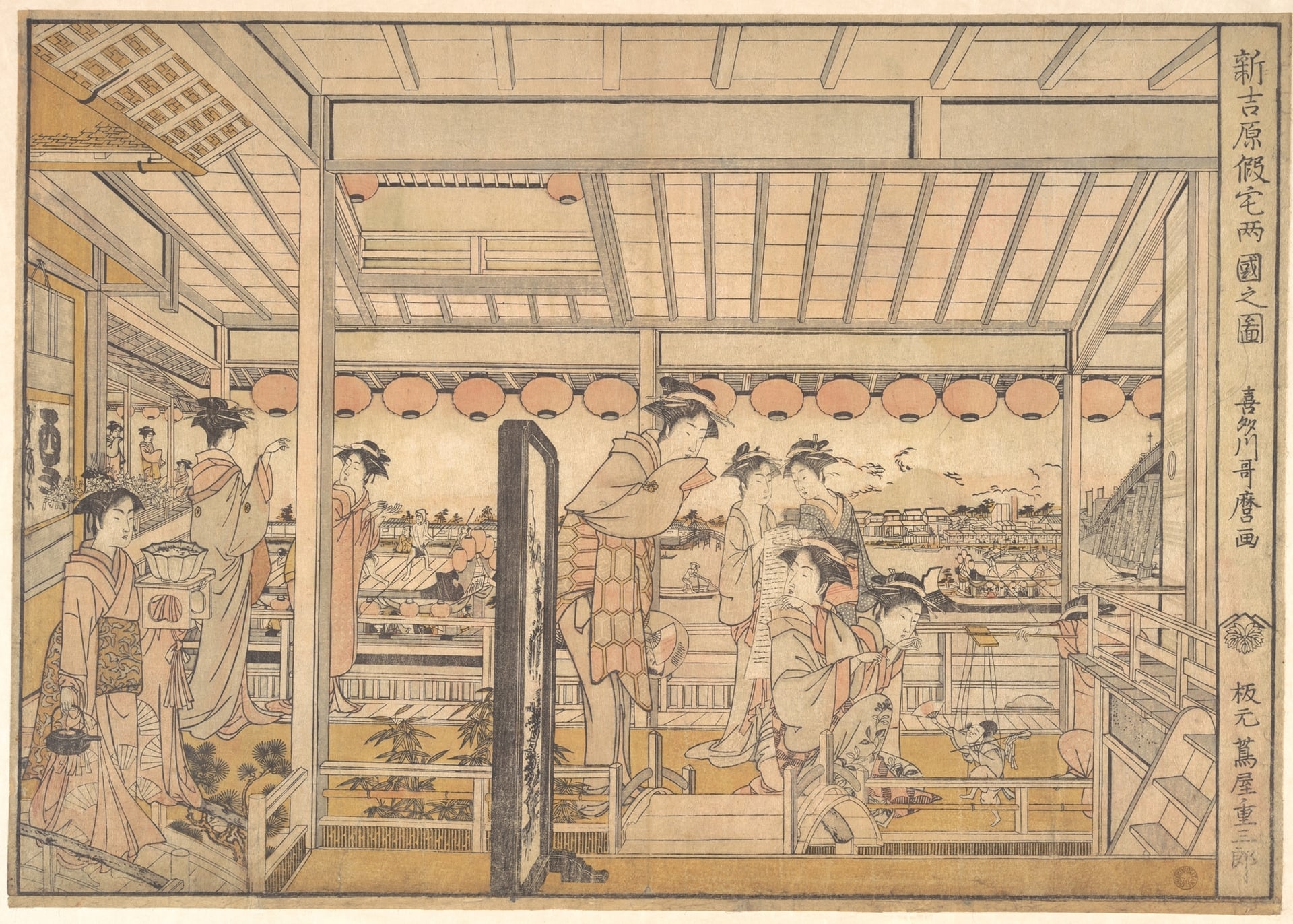 室内生活场景主题 - 新吉原假宅两国之图 - 描绘室内女子活动场景 