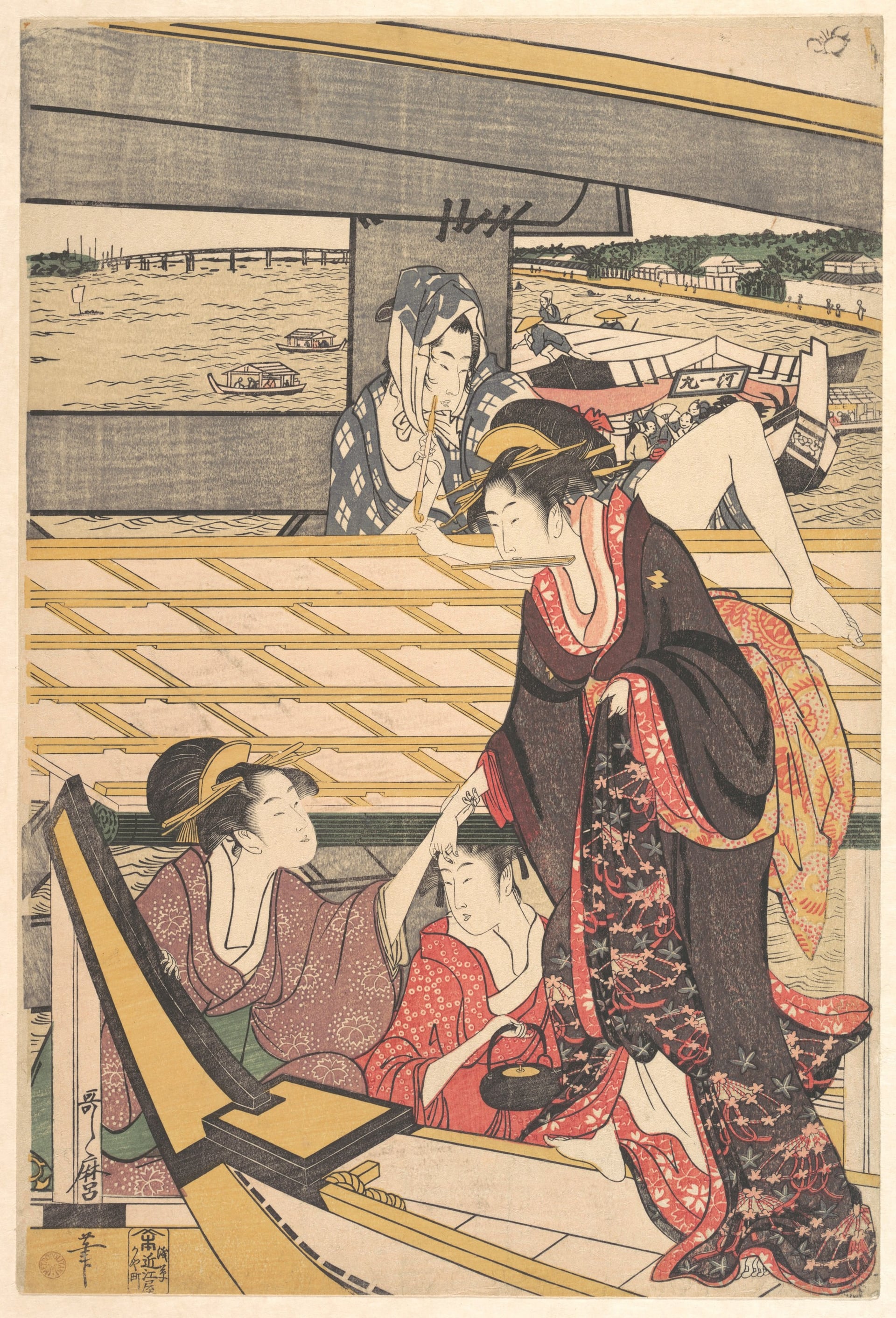 女性生活百态主题 - 舟中女子互动场景 - 描绘舟上女子相处画面 