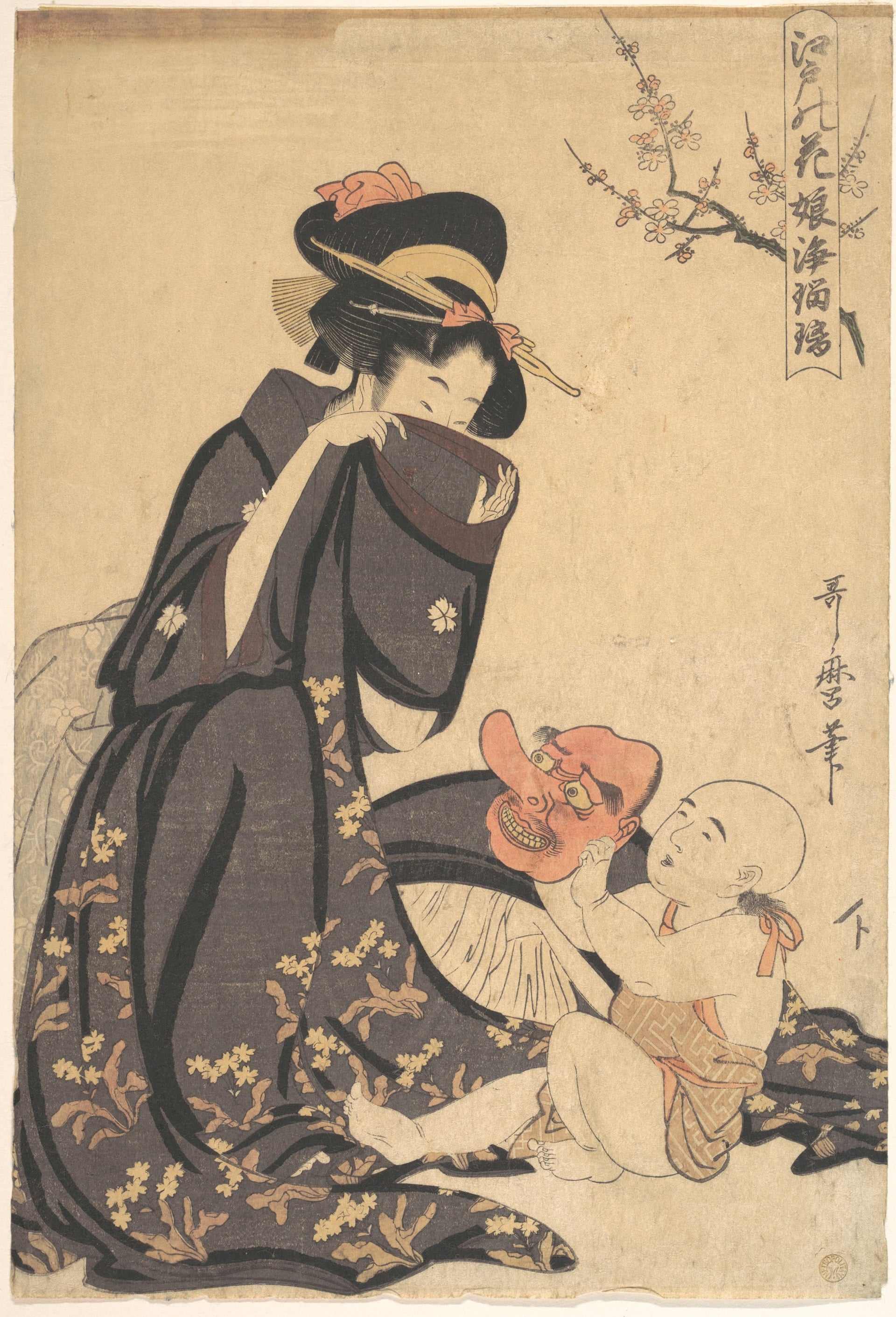 女性生活百态主题 - 江户花娘海猫踊 - 女子与孩童互动的场景 