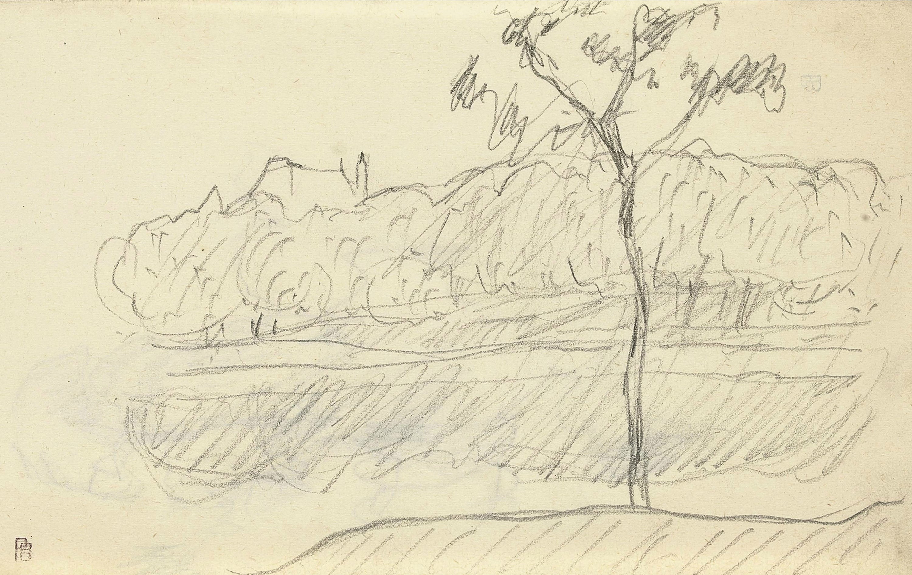 其他 - 无题 - 简单铅笔勾勒树木风景
